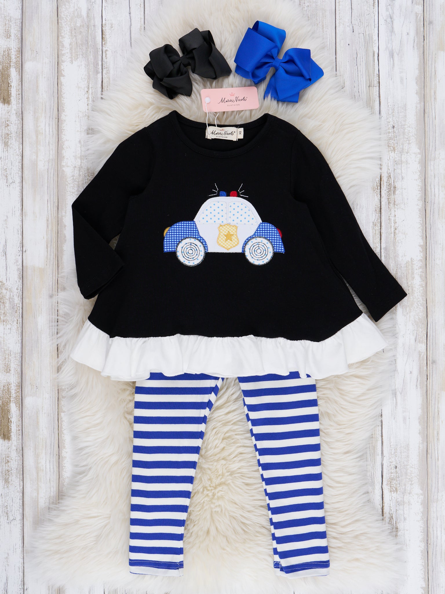 Black & Blue Stripe Little Cop Ruffle Outfit - Marie Nicole Clothing