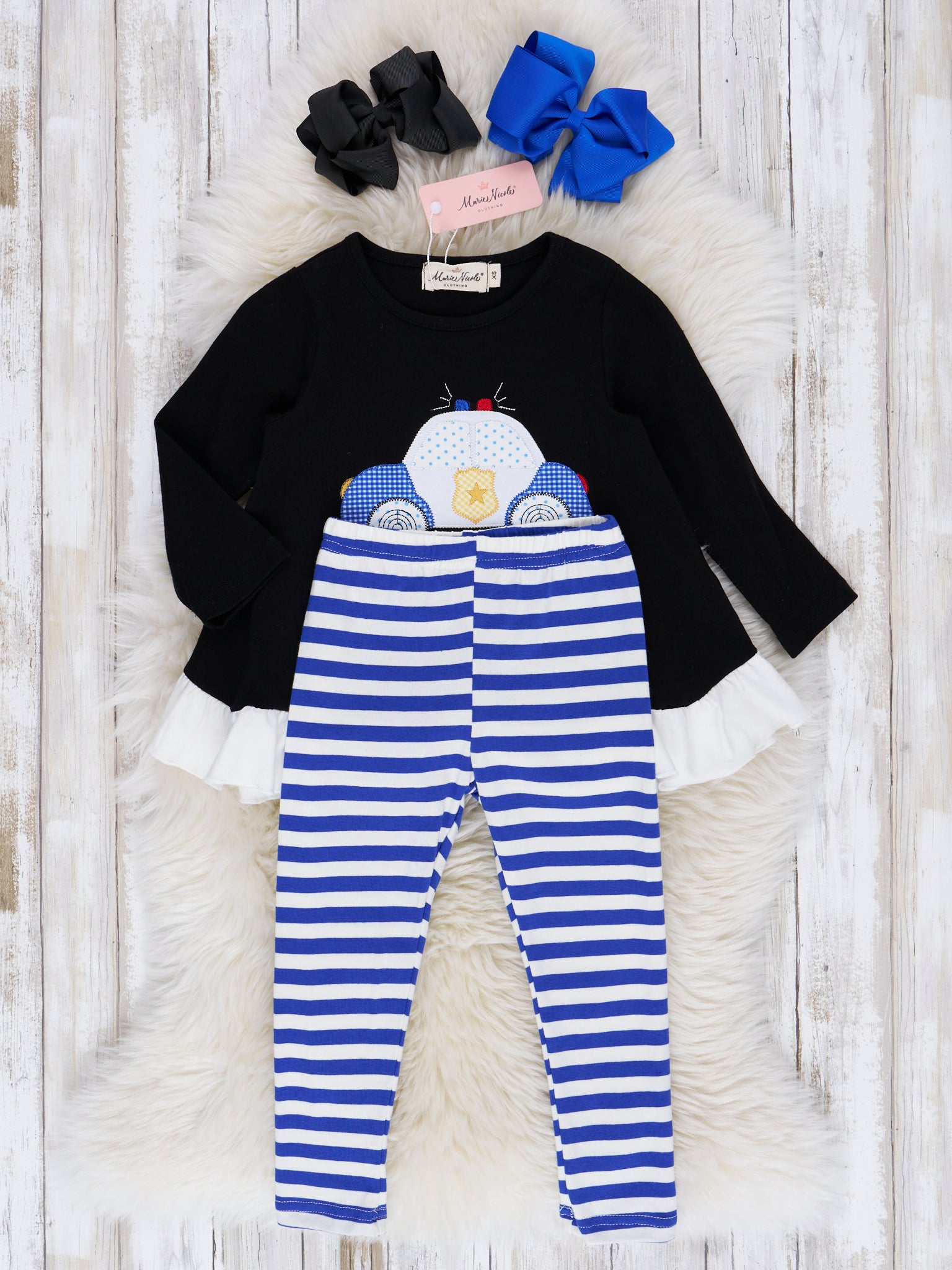 Black & Blue Stripe Little Cop Ruffle Outfit - Marie Nicole Clothing