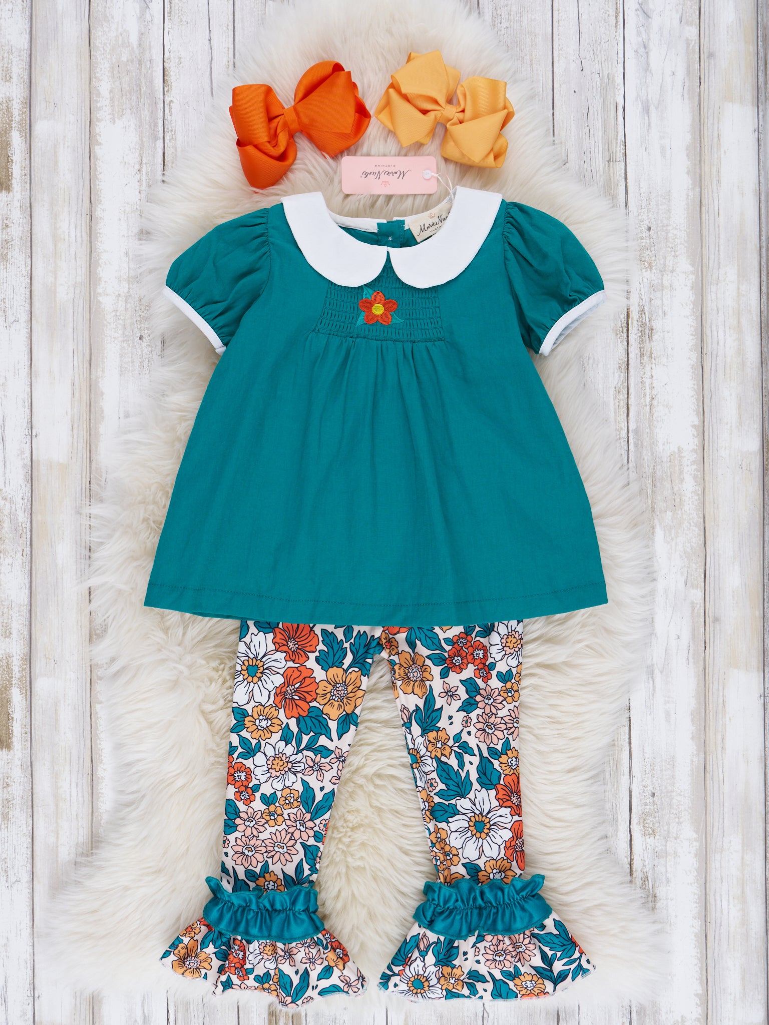 Ocean Blue Floral Ruffle Outfit - Marie Nicole Clothing