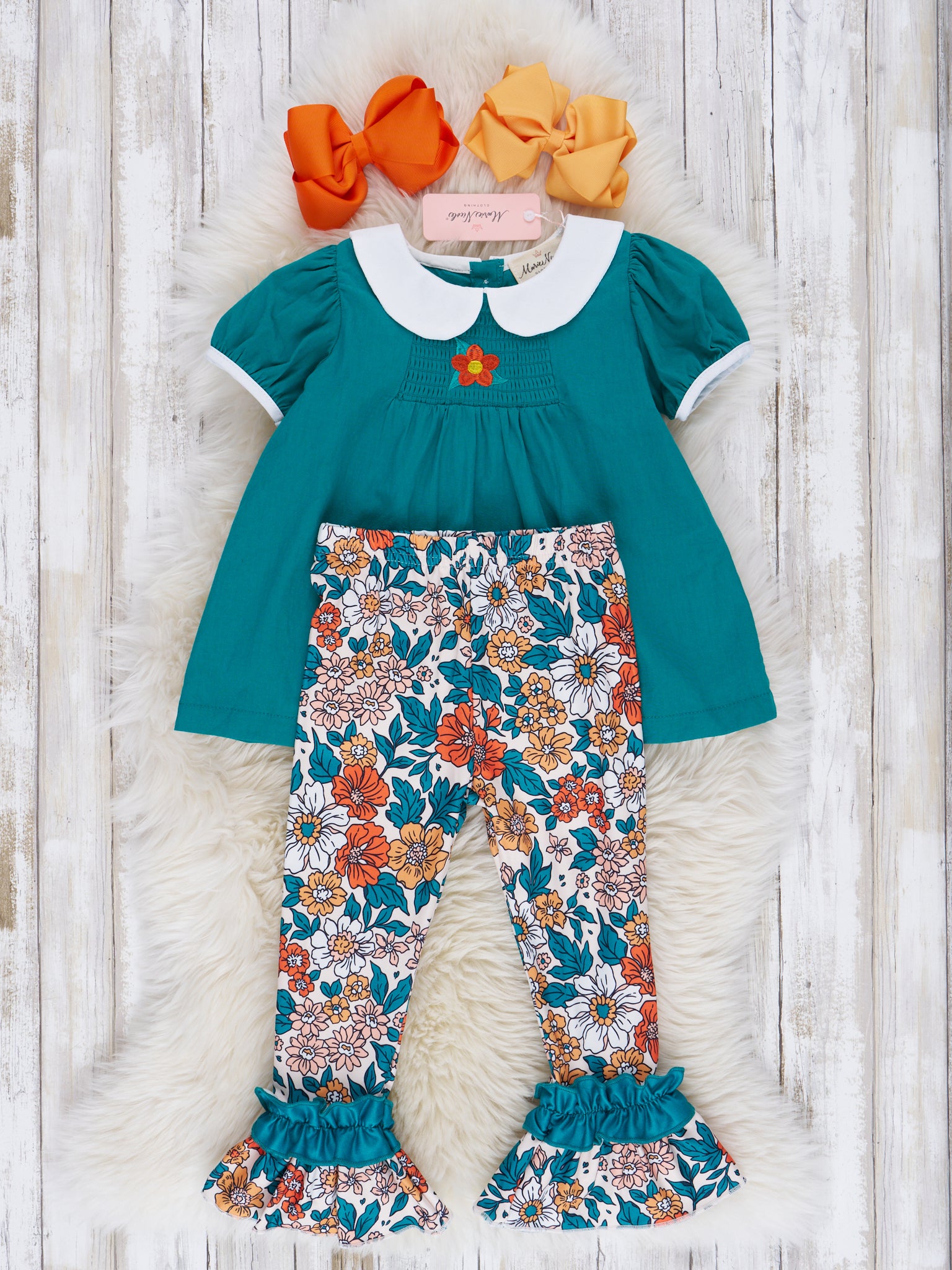 Ocean Blue Floral Ruffle Outfit - Marie Nicole Clothing