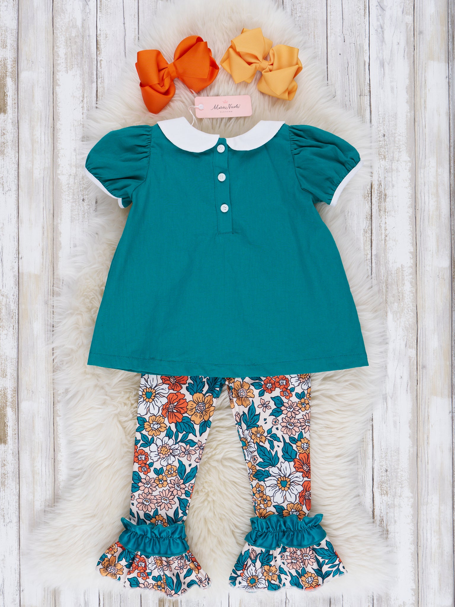 Ocean Blue Floral Ruffle Outfit - Marie Nicole Clothing