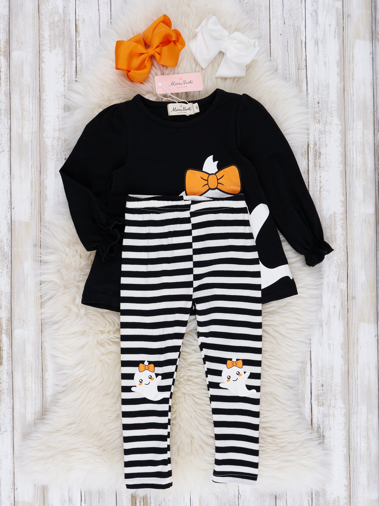 Black & White Stripe Friendly Ghost Outfit - Marie Nicole Clothing