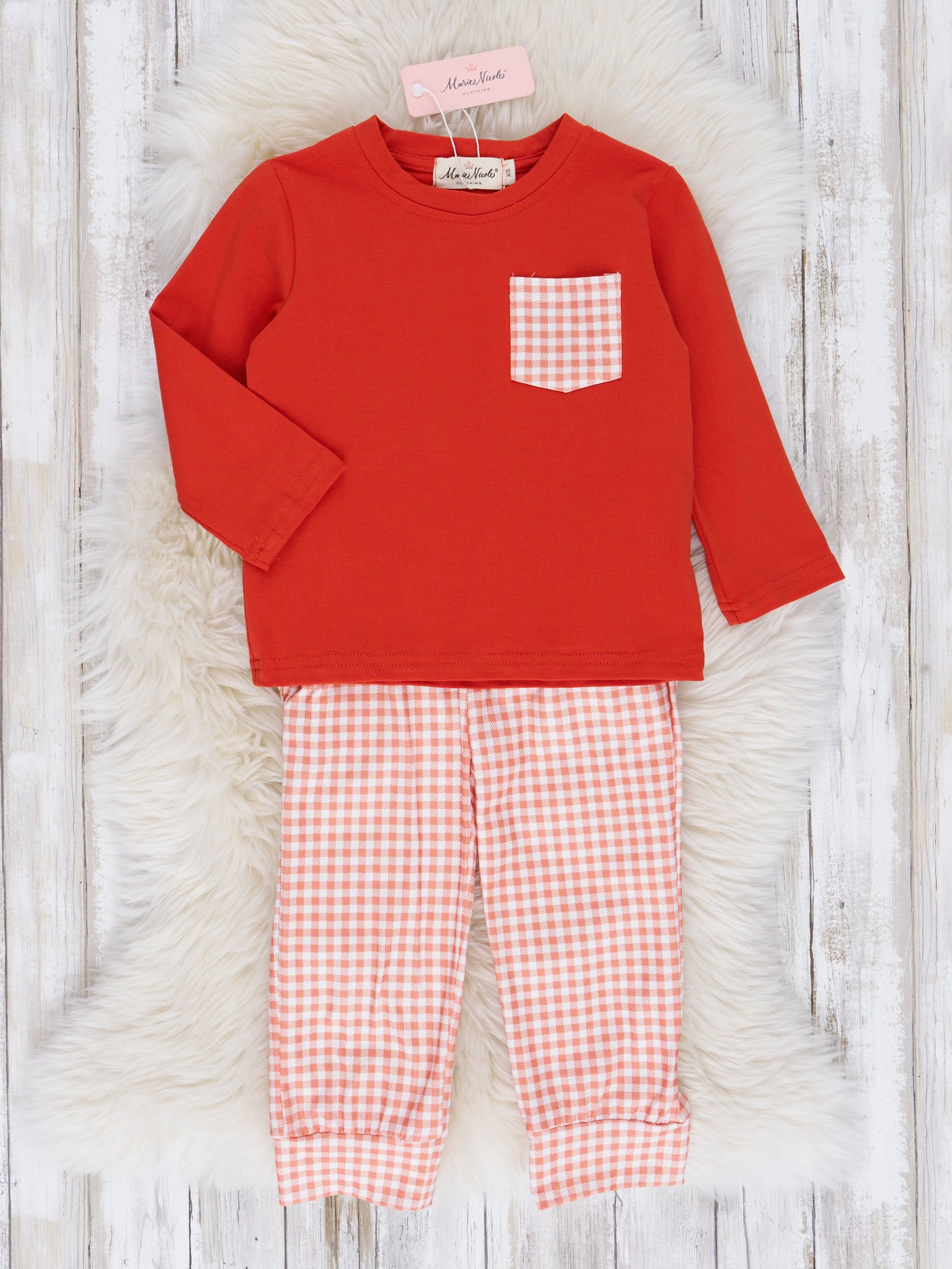 Orange & Peach Gingham Outfit - Marie Nicole Clothing