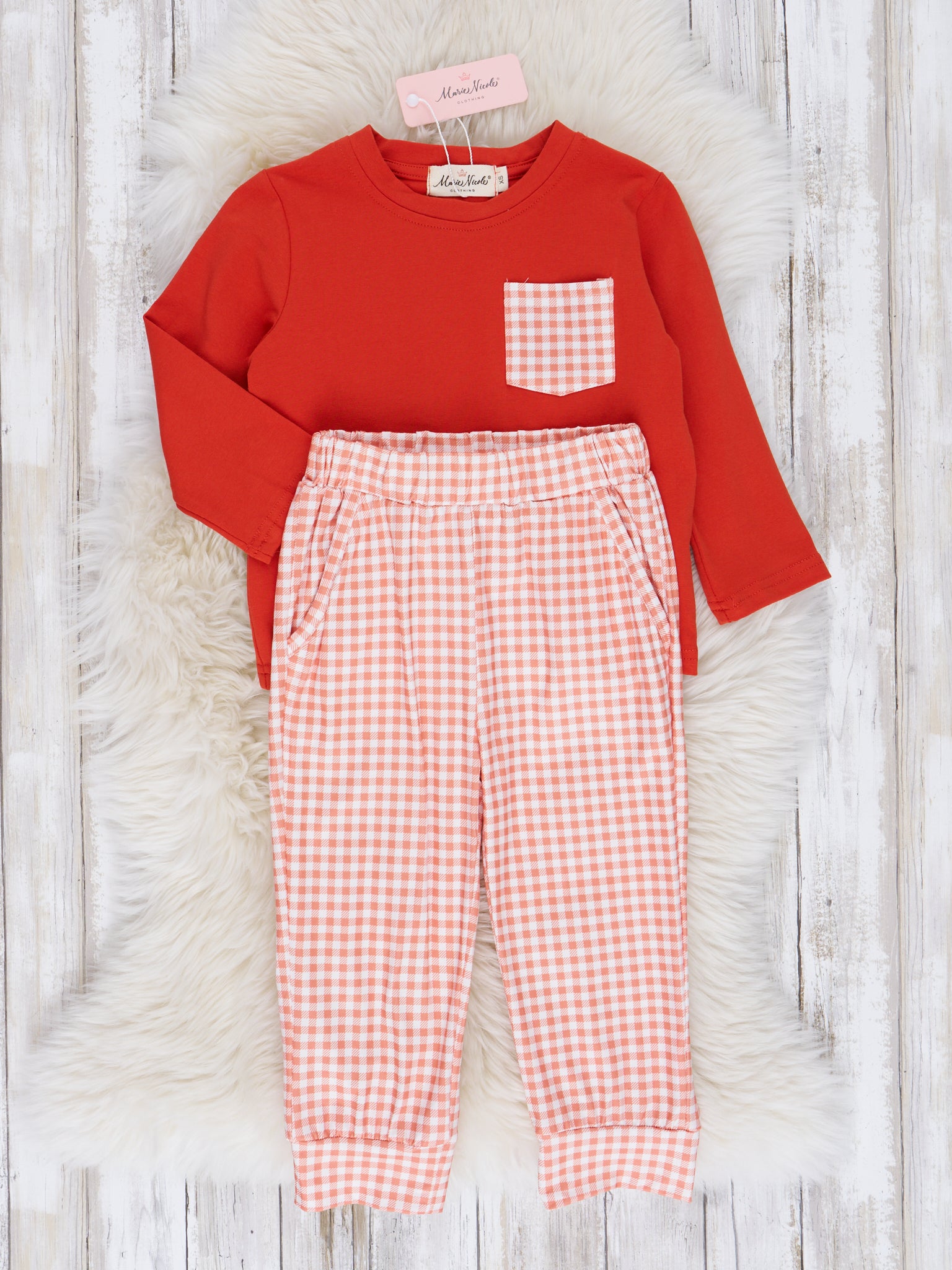 Orange & Peach Gingham Outfit - Marie Nicole Clothing