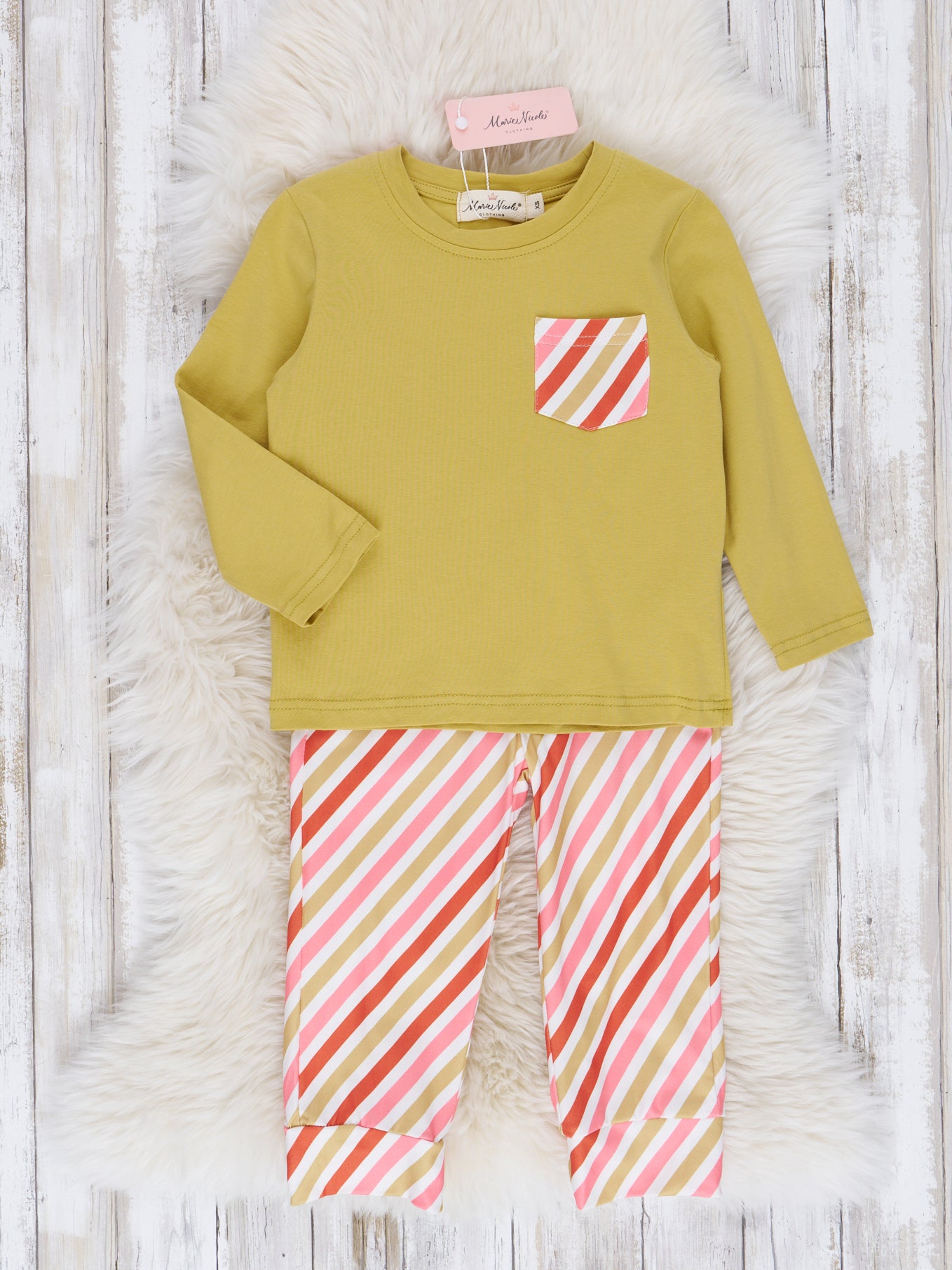 Chartreuse & Candy Stripe Outfit - Marie Nicole Clothing