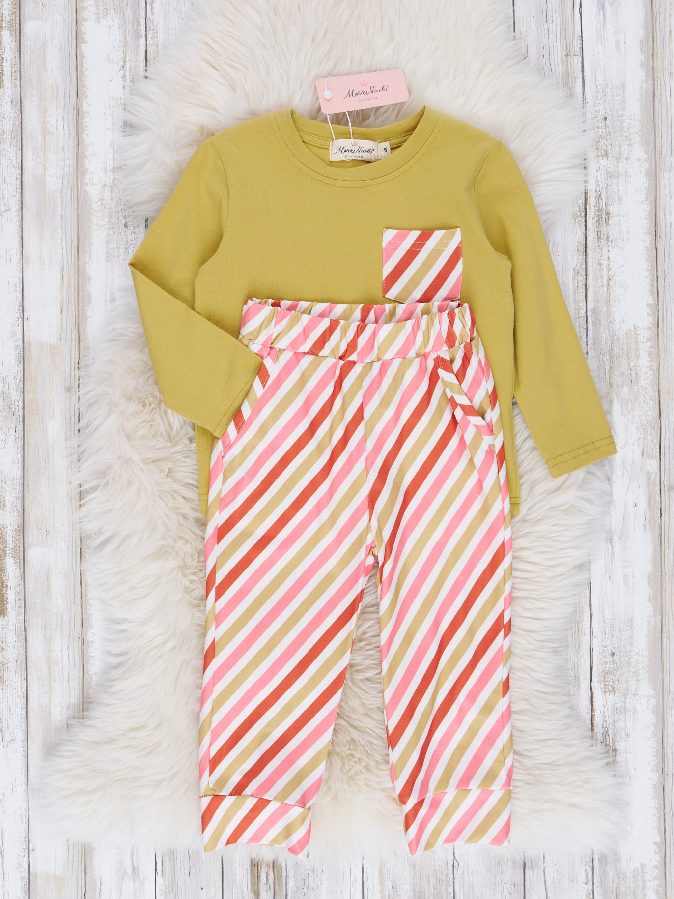 Chartreuse & Candy Stripe Outfit - Marie Nicole Clothing