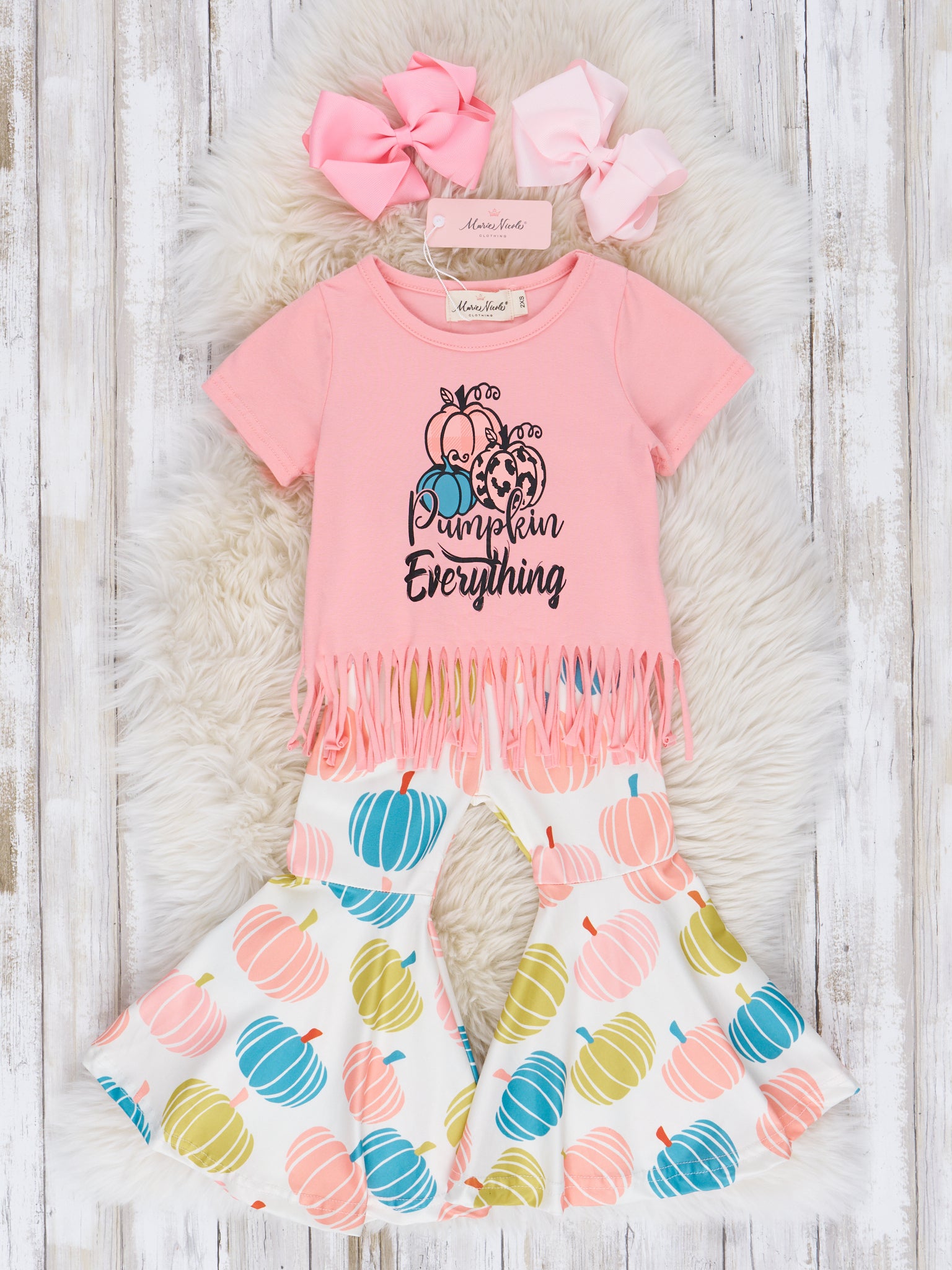 Pumpkin Everything Fringe Bell Bottom Outfit - Marie Nicole Clothing