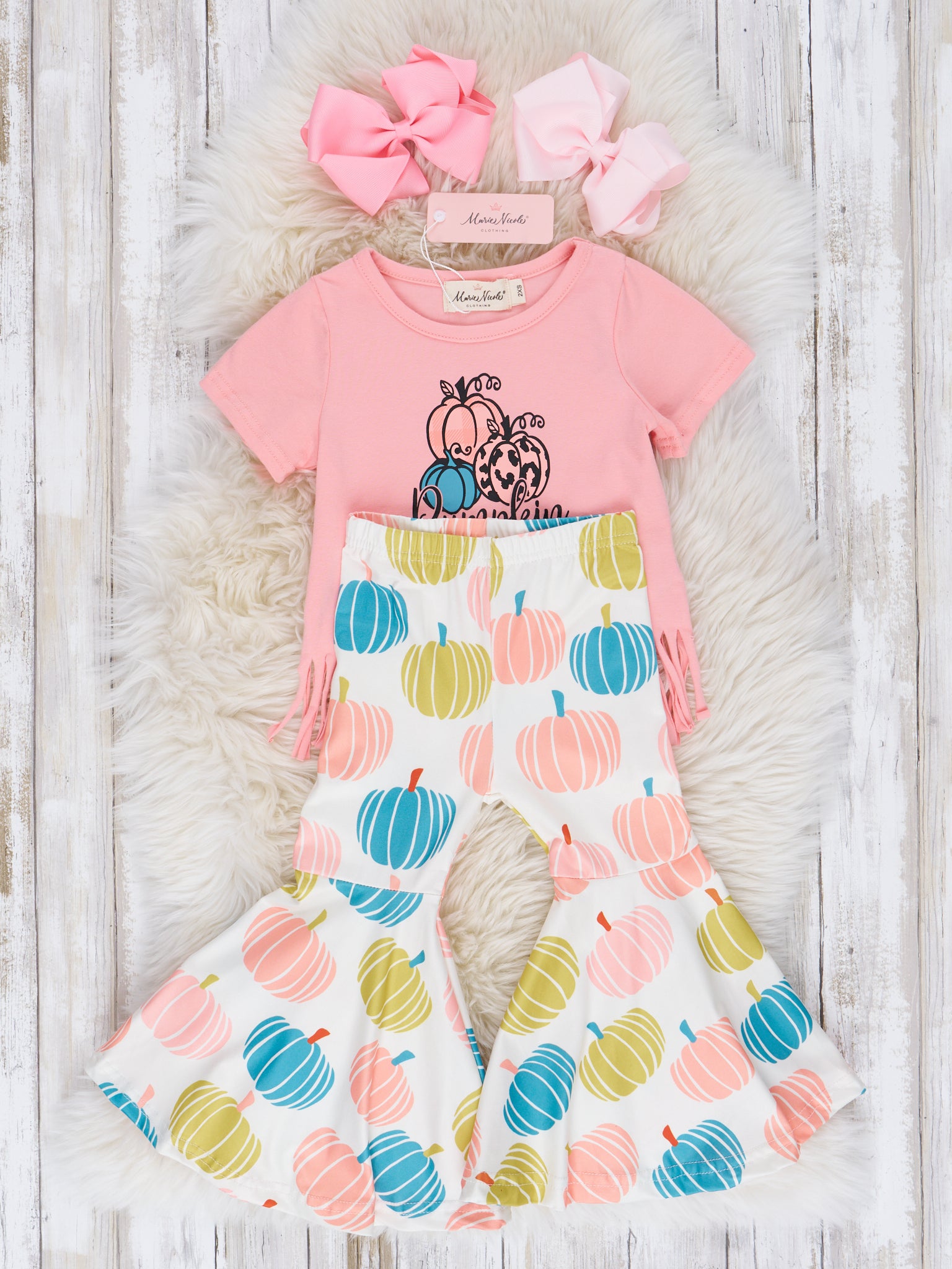 Pumpkin Everything Fringe Bell Bottom Outfit - Marie Nicole Clothing