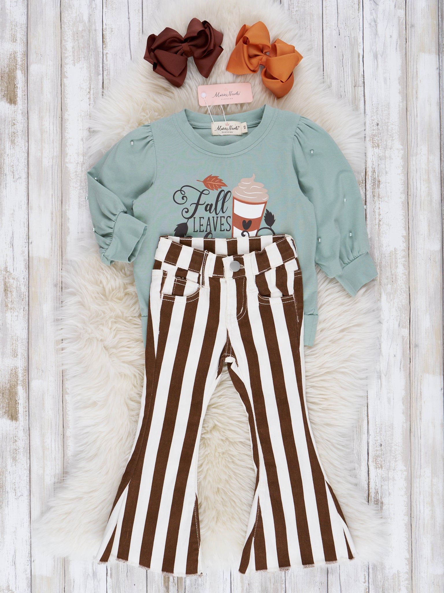 Mint "Fall Leaves" Bell Bottoms Outfit - Marie Nicole Clothing