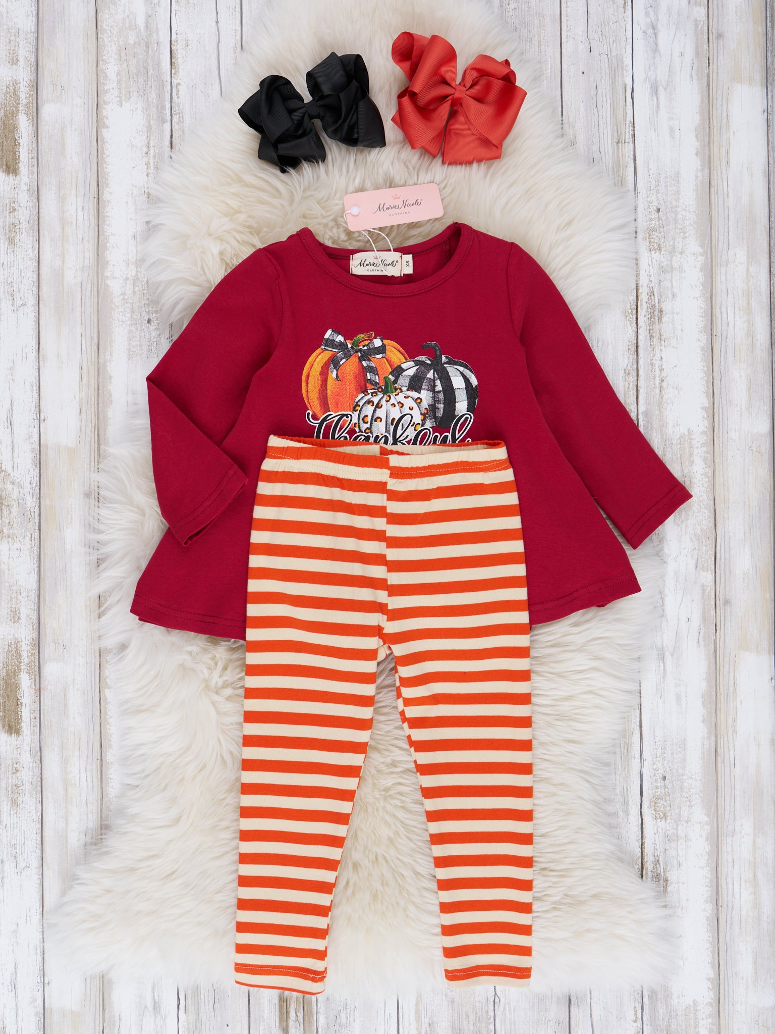 Crimson Gingham & Stripe "Thankful" Outfit - Marie Nicole Clothing