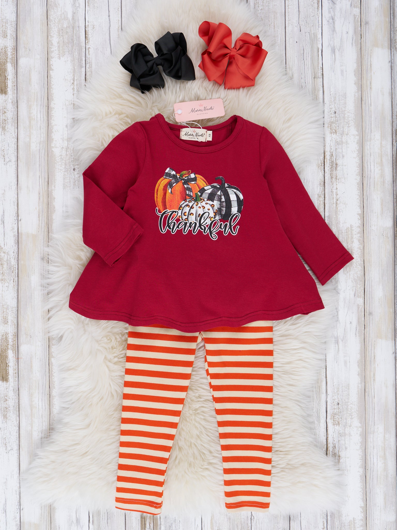Crimson Gingham & Stripe "Thankful" Outfit - Marie Nicole Clothing