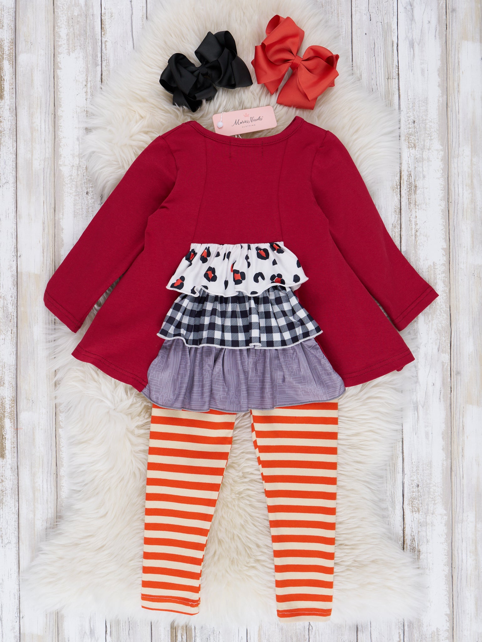 Crimson Gingham & Stripe "Thankful" Outfit - Marie Nicole Clothing