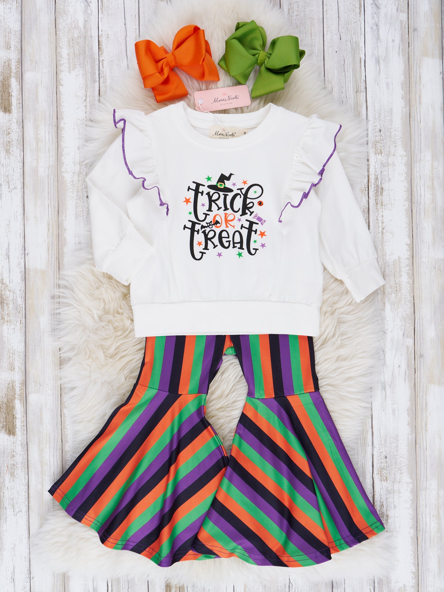 Trick or Treat Striped Bell Bottom Outfit - Marie Nicole Clothing
