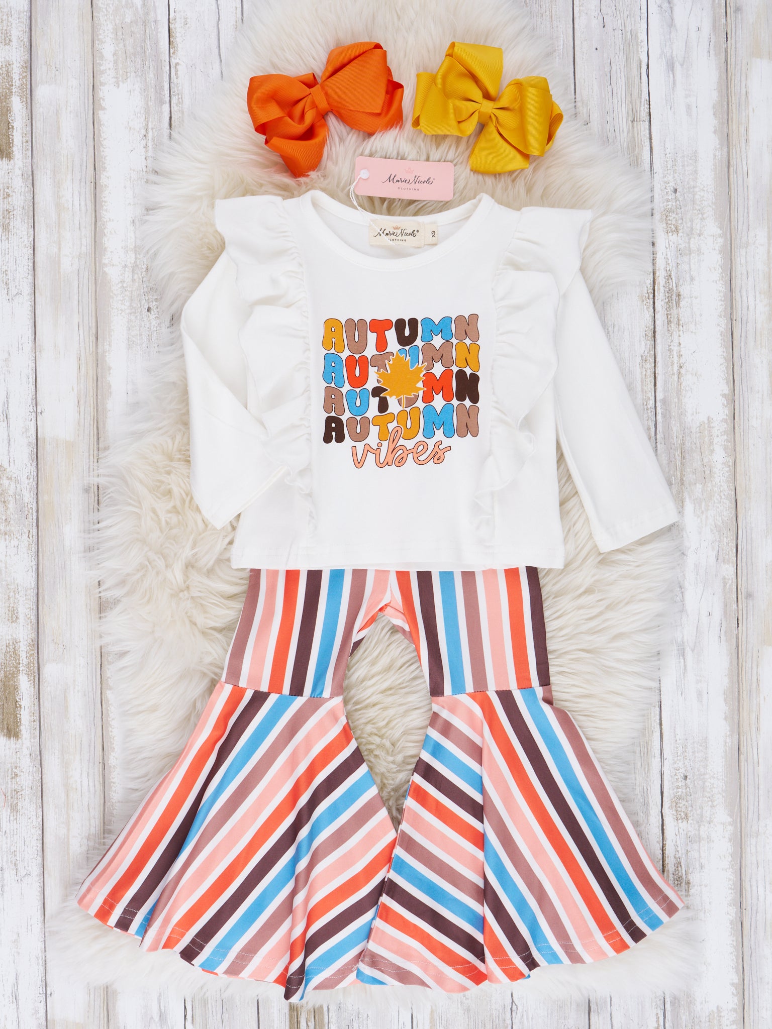 "Autumn Vibes" Striped Bell Bottom Outfit - Marie Nicole Clothing