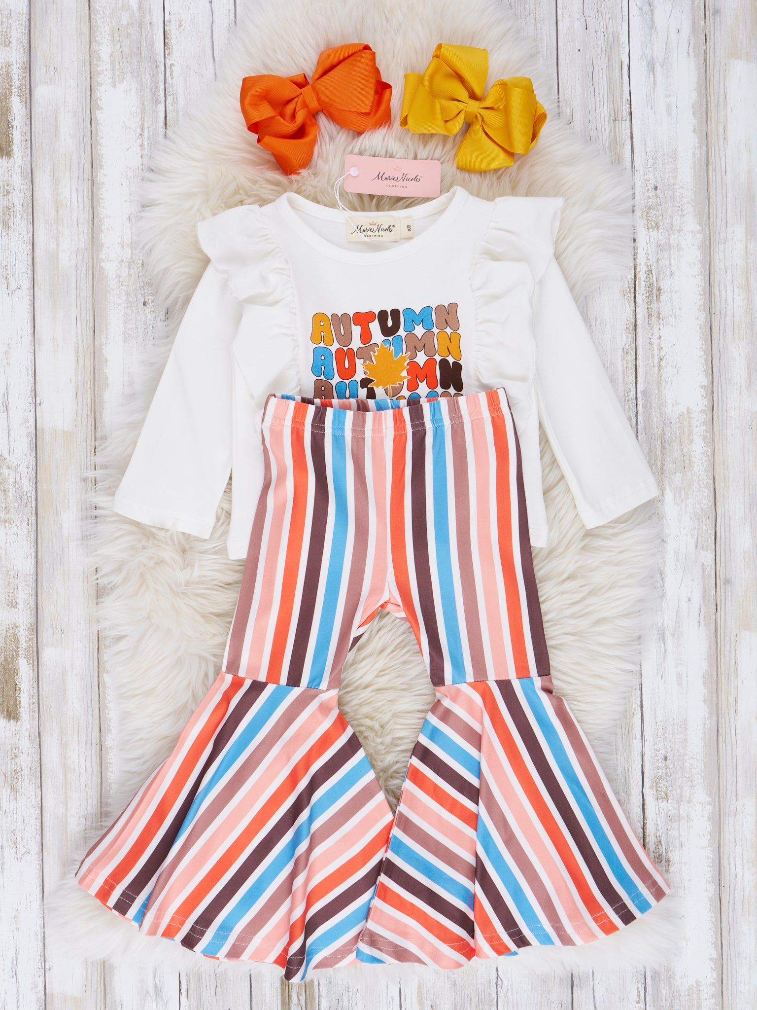 "Autumn Vibes" Striped Bell Bottom Outfit - Marie Nicole Clothing