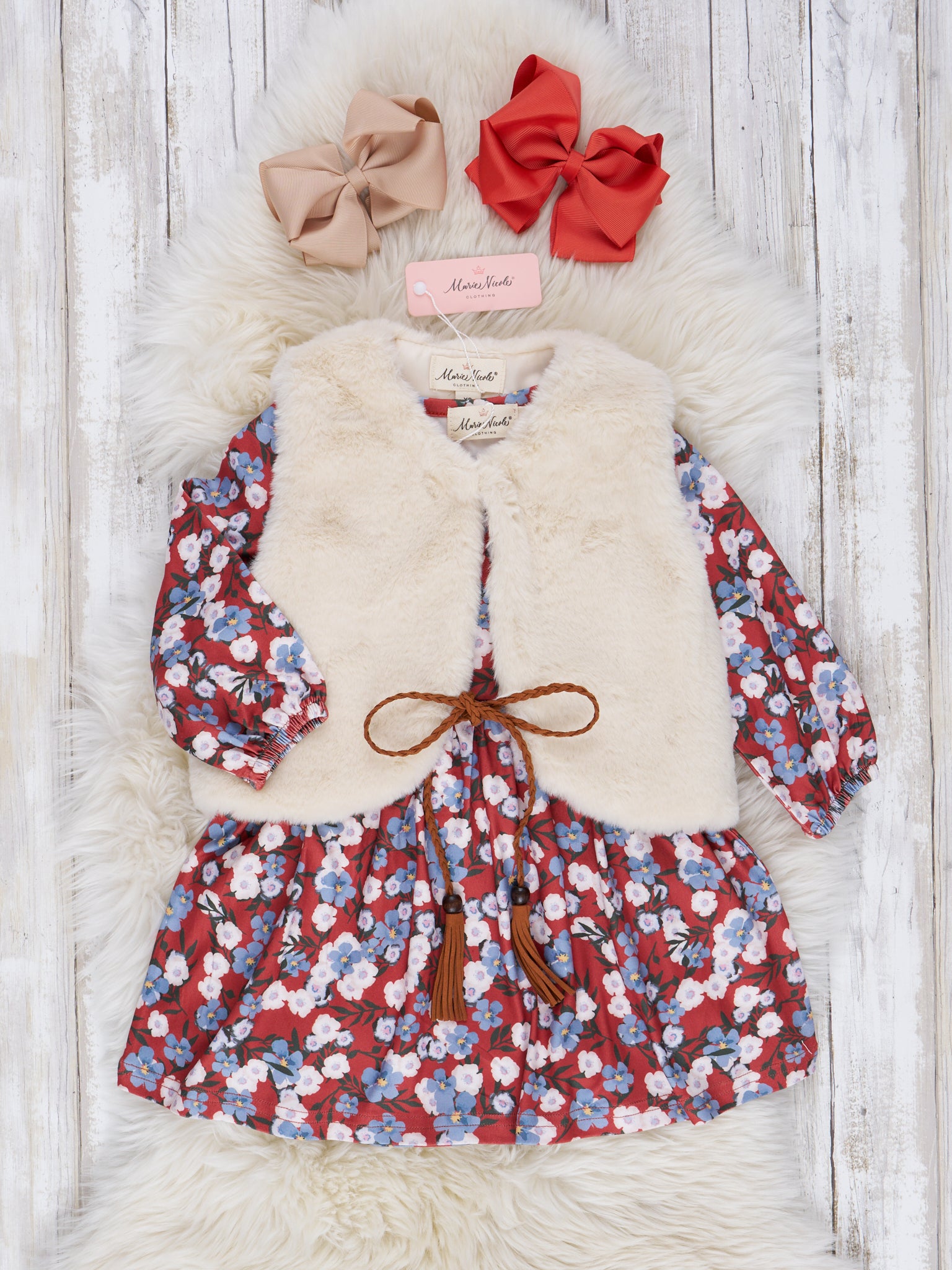 Mulberry Blooms Fur Vest Outfit - Marie Nicole Clothing