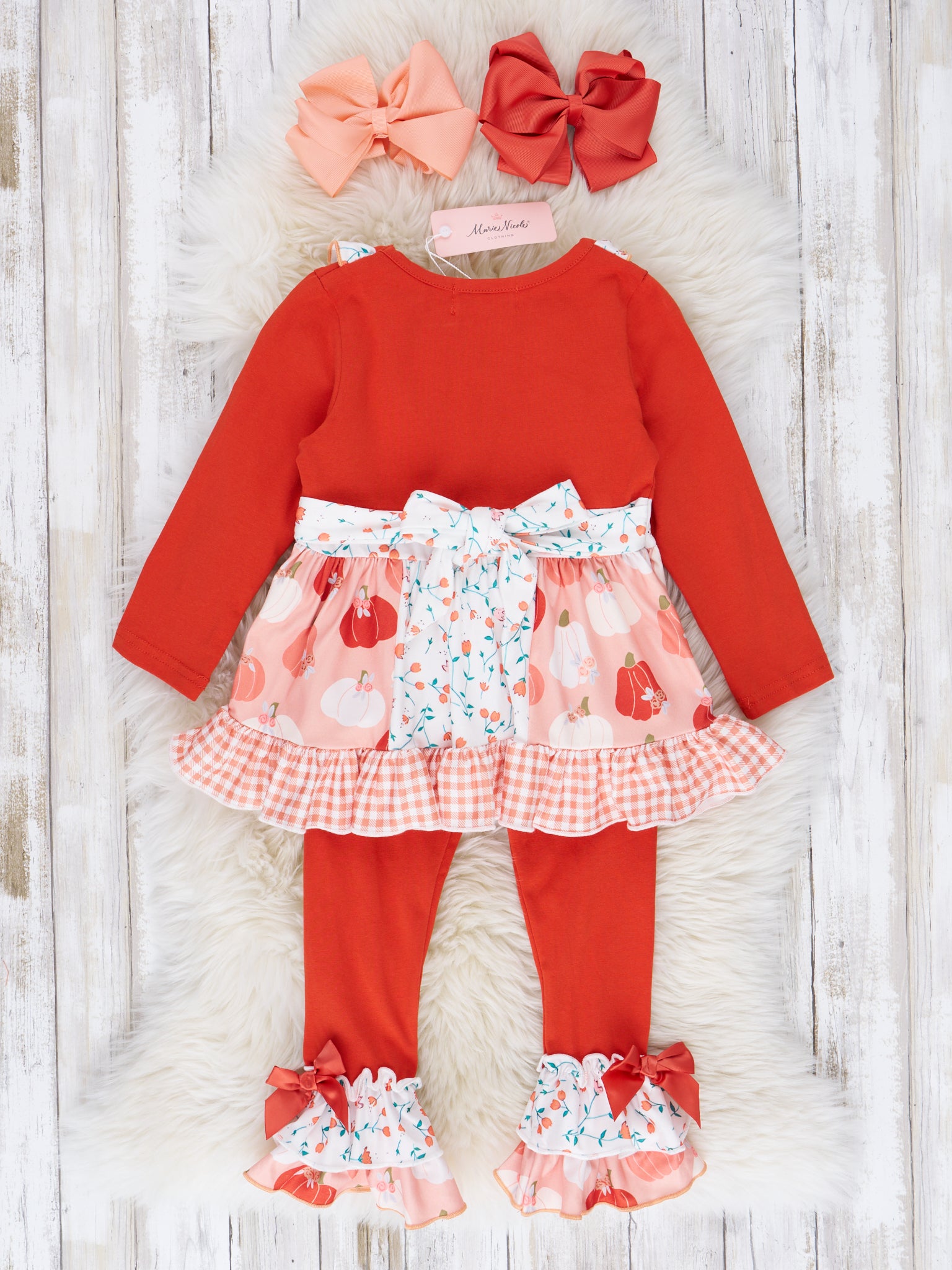 Orange & Peach Gingham Garden Ruffle Outfit - Marie Nicole Clothing