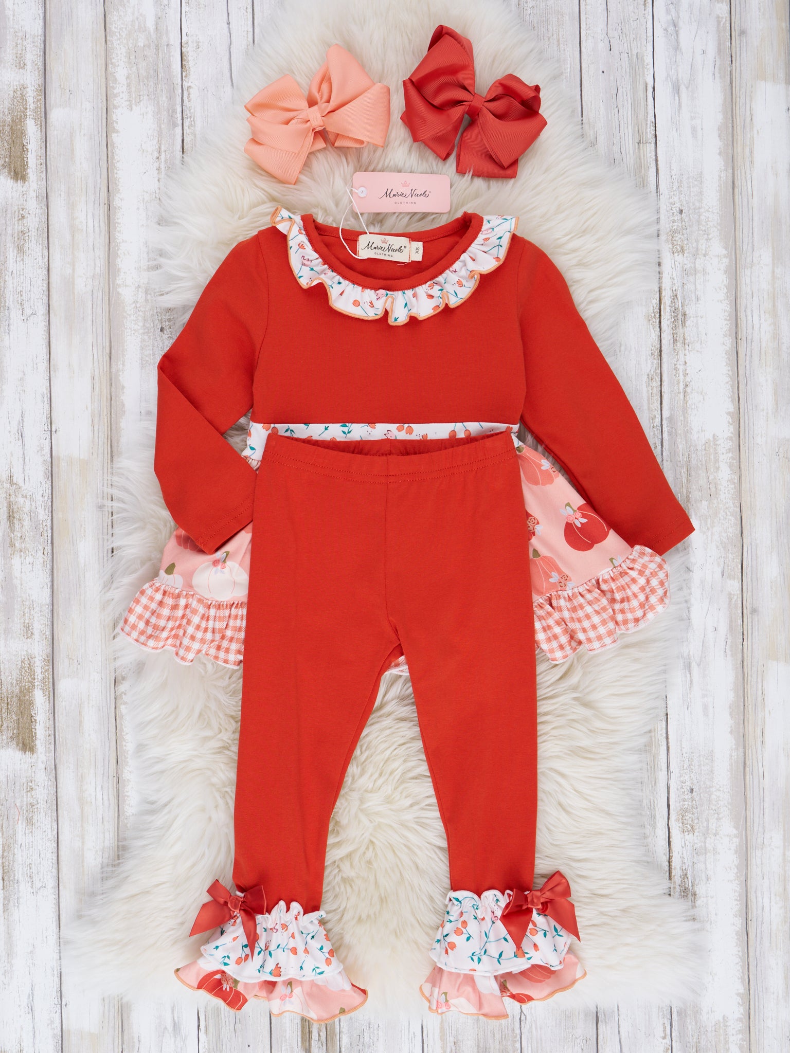Orange & Peach Gingham Garden Ruffle Outfit - Marie Nicole Clothing