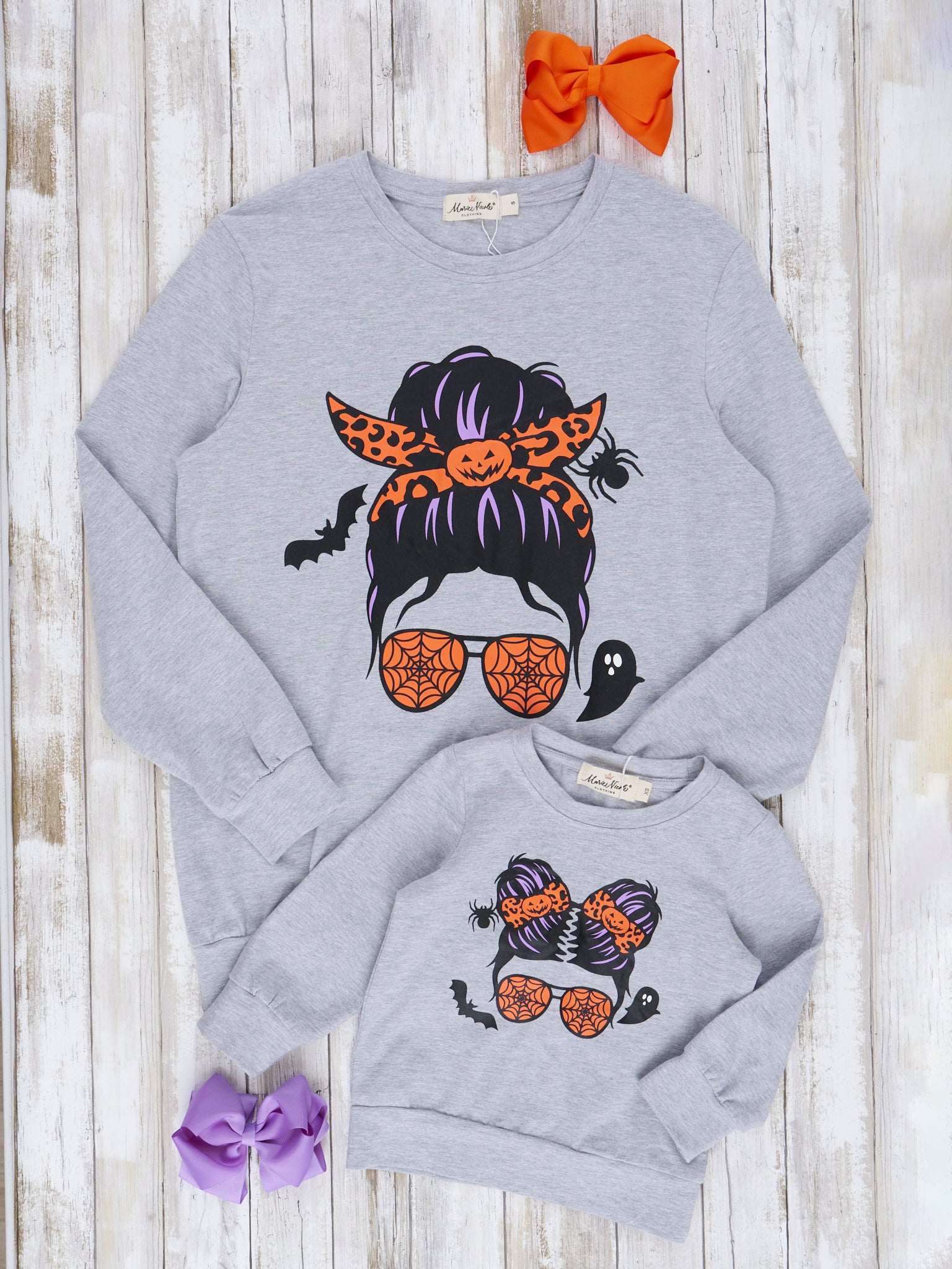 Mom & Me Grey Spooky Buns Crewneck Shirt - Marie Nicole Clothing