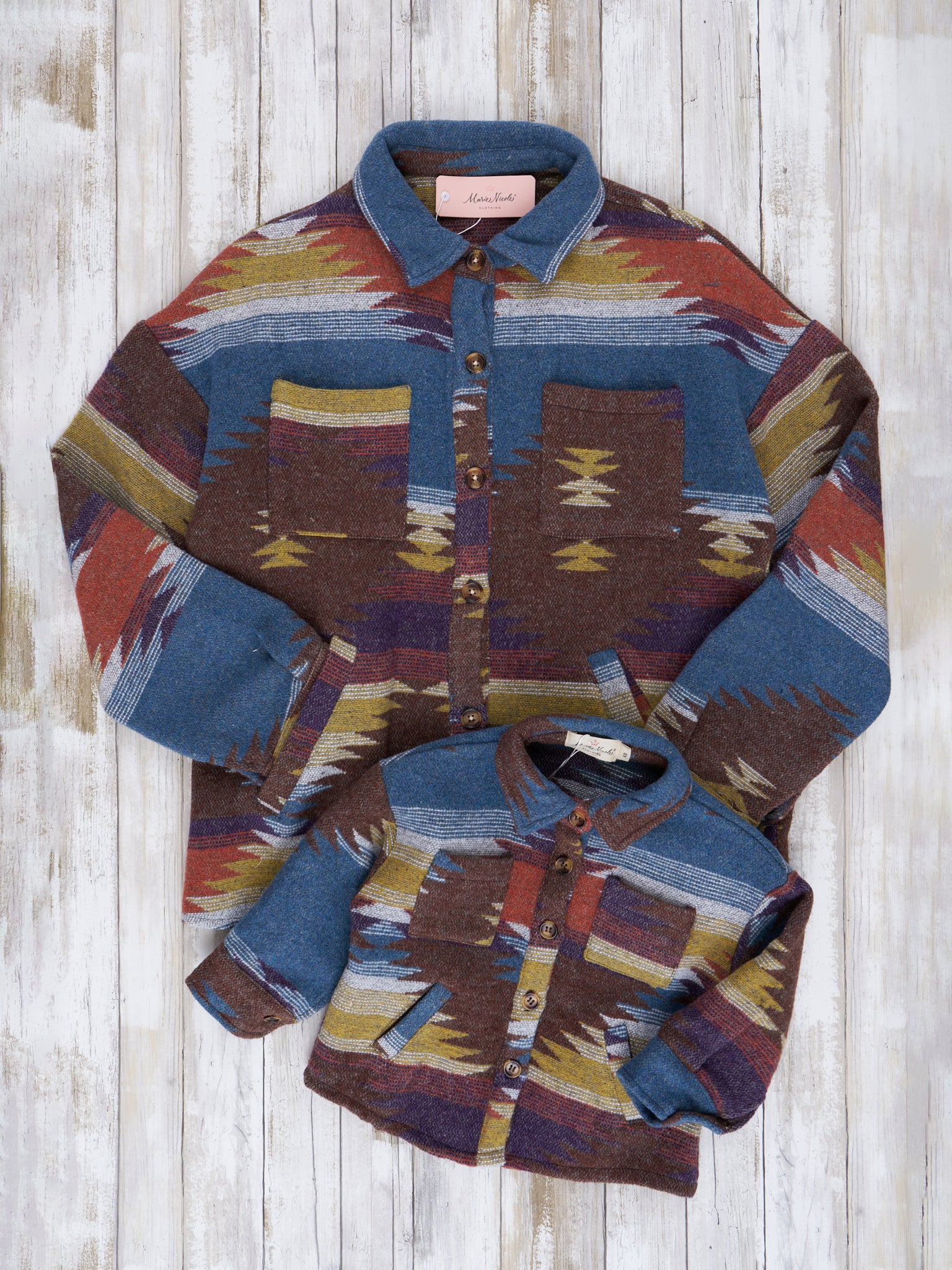 Mom & Me Turquoise Aztec Print Shacket - Marie Nicole Clothing