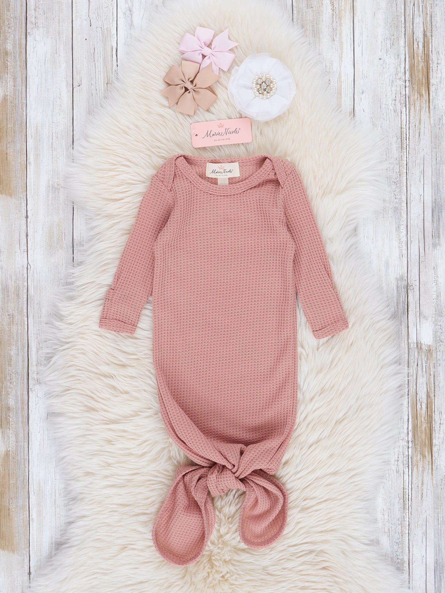 Unisex Waffle Knit Knot Gown - Mauve - Marie Nicole Clothing