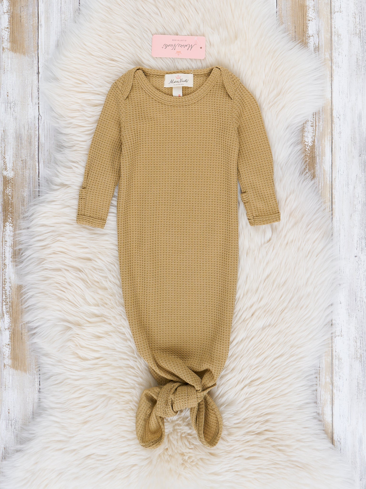 Unisex Waffle Knit Knot Gown - Latte - Marie Nicole Clothing