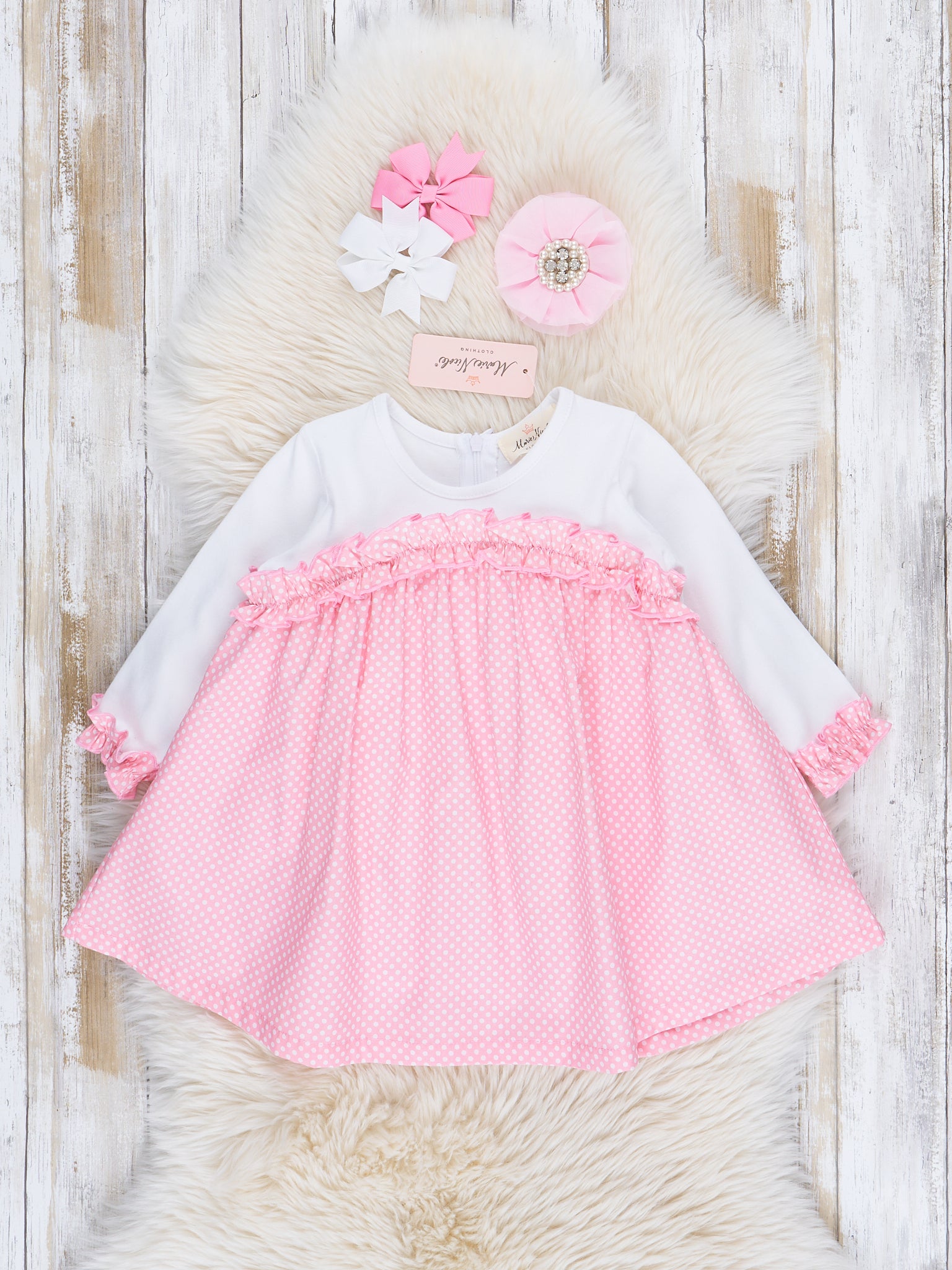 Pink & White Polka Dot Bow Back Dress - Marie Nicole Clothing