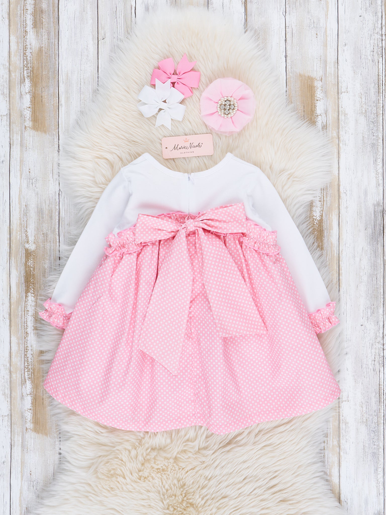 Pink & White Polka Dot Bow Back Dress - Marie Nicole Clothing