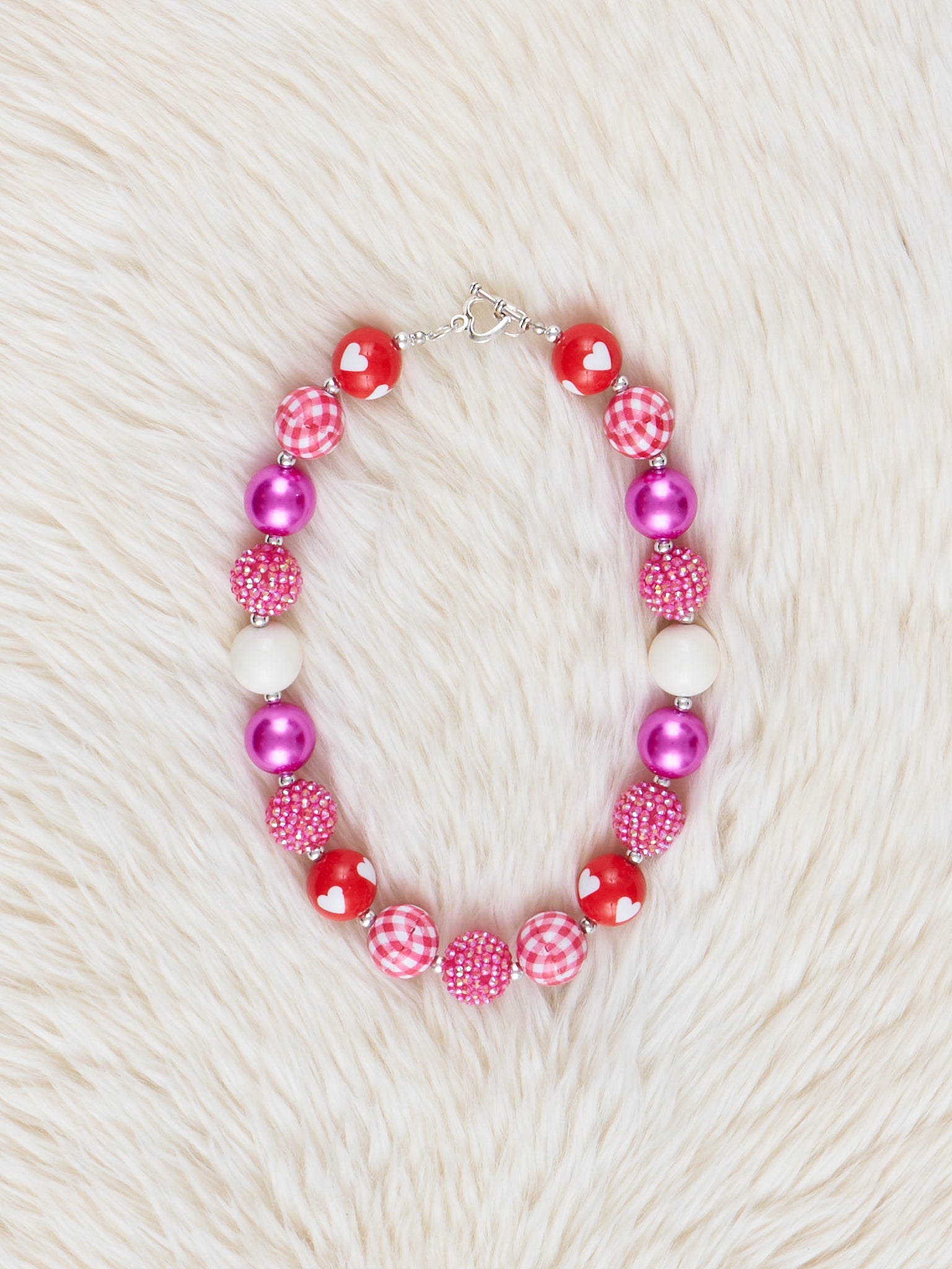 Red Gingham & Sparkle Bubblegum Necklace - Marie Nicole Clothing