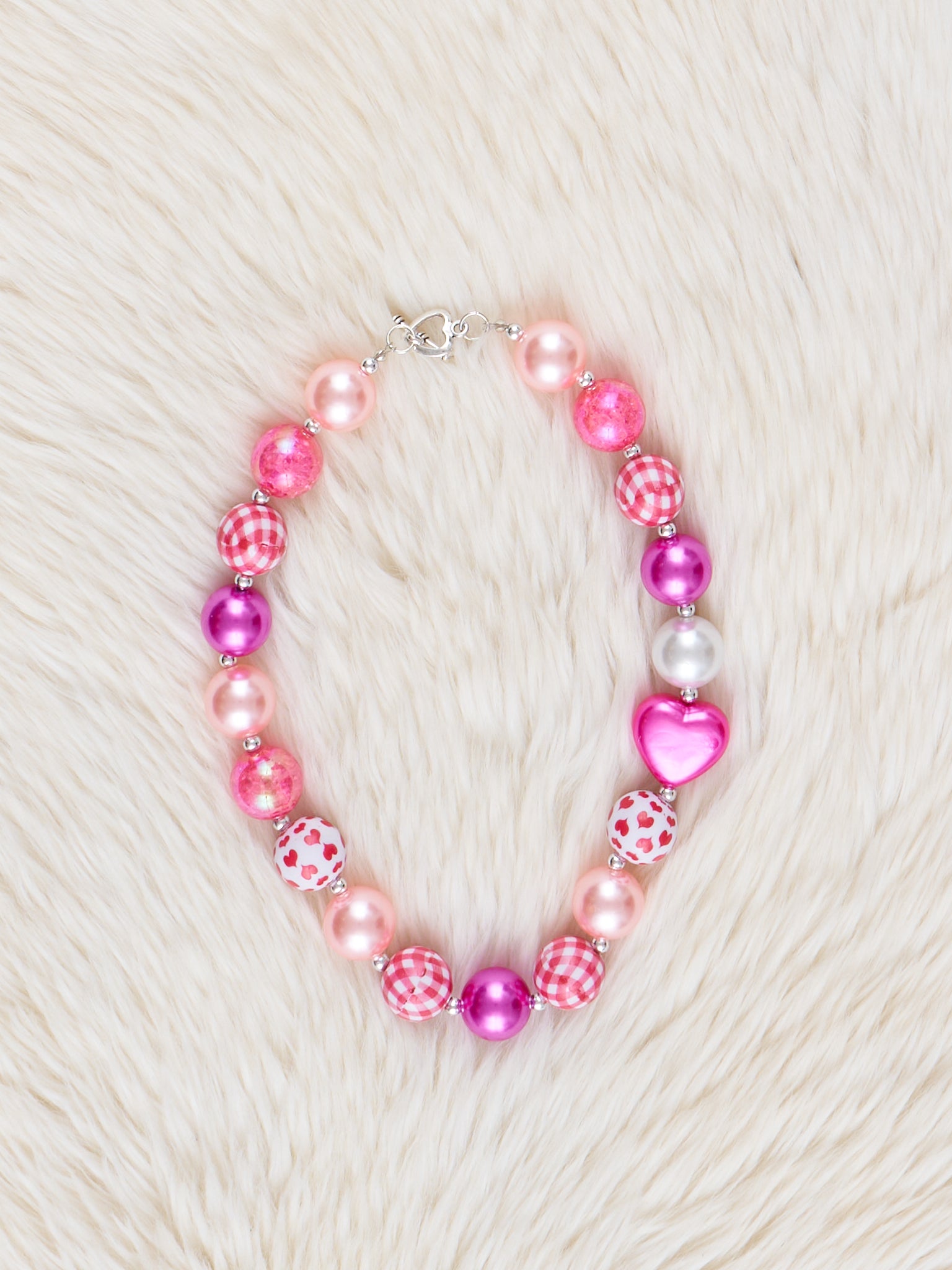 Pink Gingham & Pearl Bubblegum Necklace - Marie Nicole Clothing