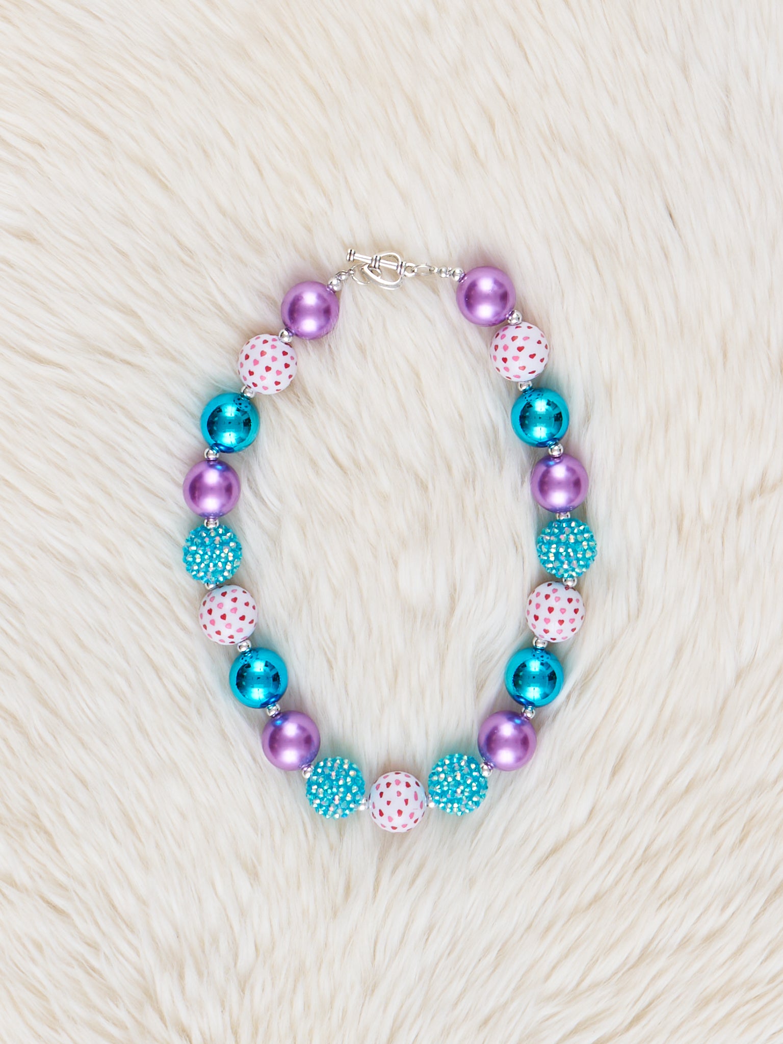 Purple & Turquoise Sparkle Bubblegum Necklace - Marie Nicole Clothing