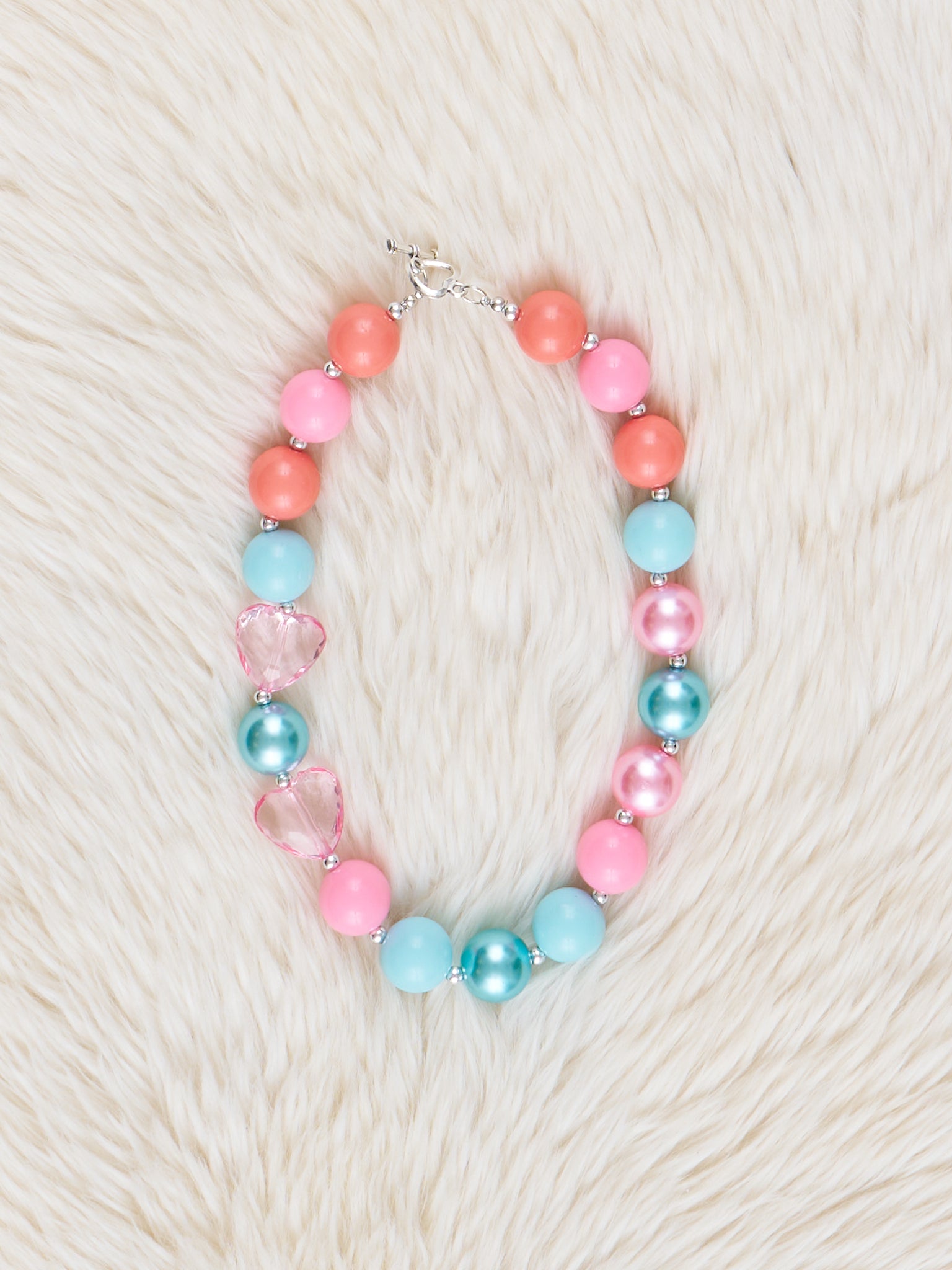 Turquoise & Pink Hearts Bubblegum Necklace - Marie Nicole Clothing