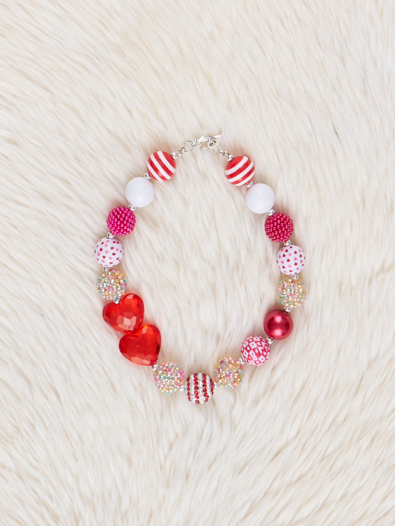 Red Stripes & Dots Bubblegum Necklace - Marie Nicole Clothing