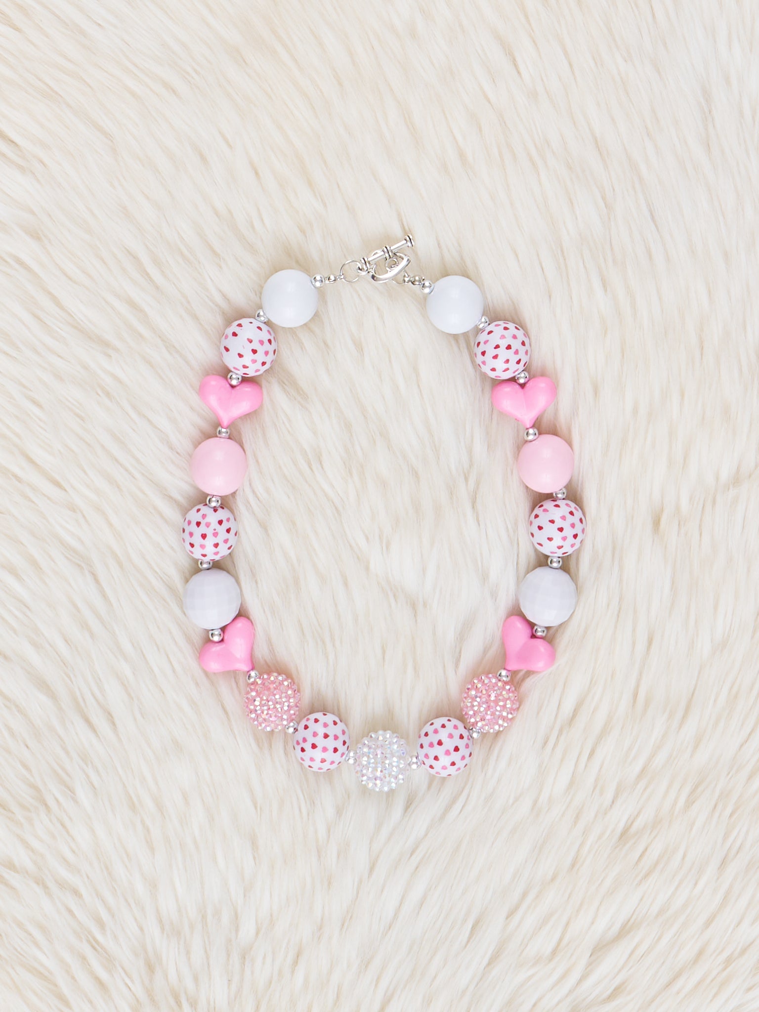 Pink Hearts & Dots Bubblegum Necklace - Marie Nicole Clothing