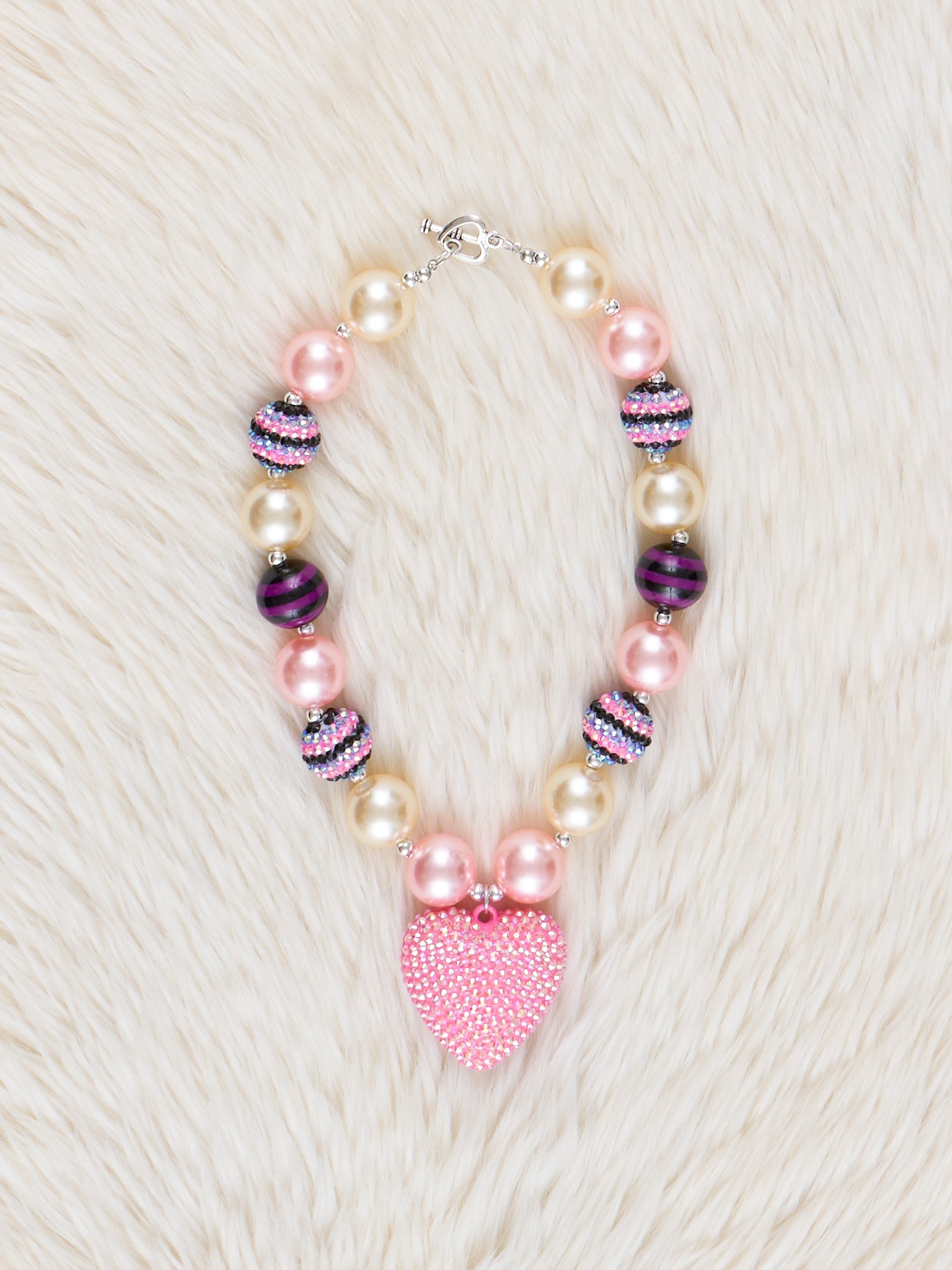 Pearl & Pink Heart Charm Bubblegum Necklace - Marie Nicole Clothing