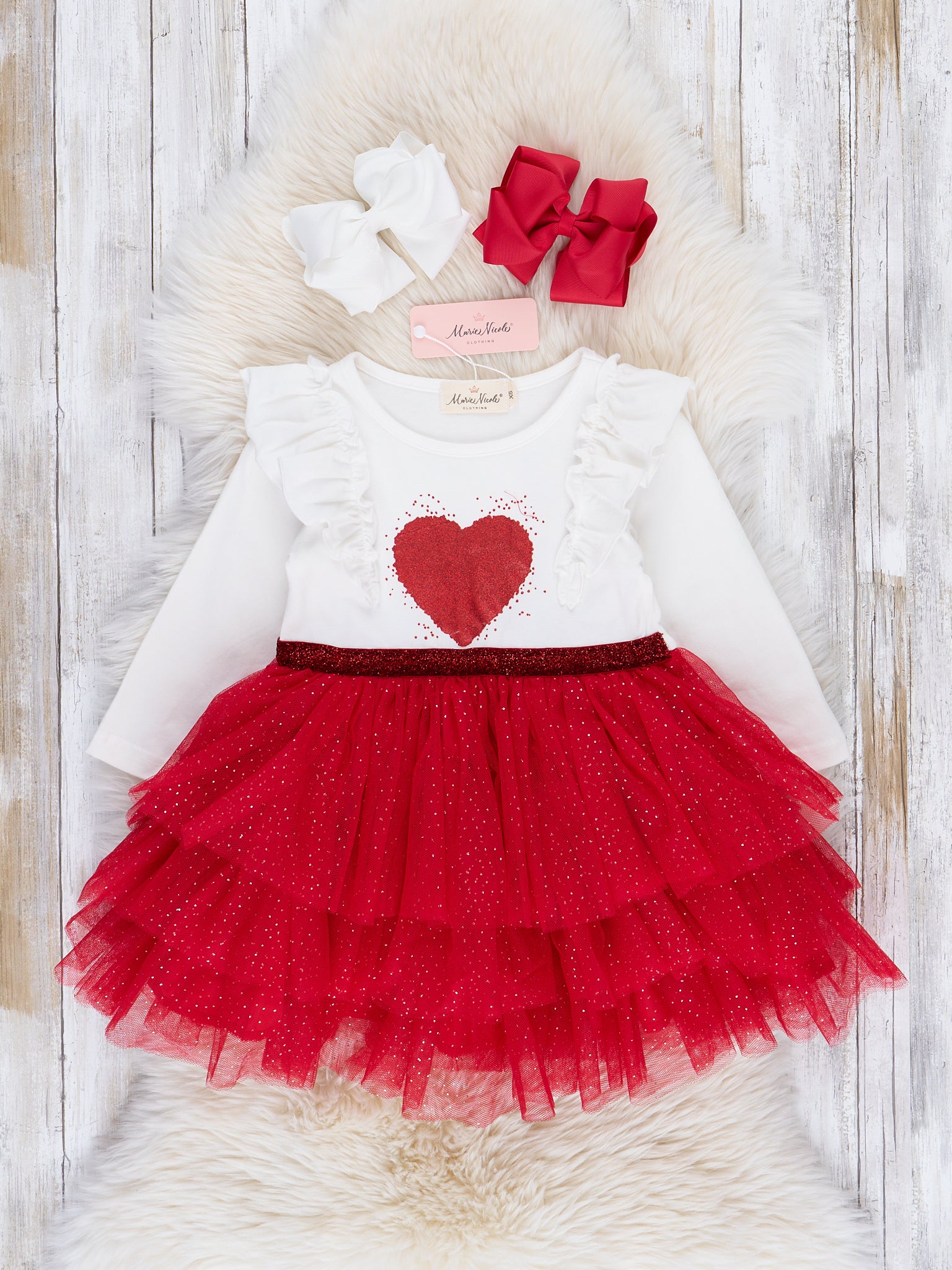Red Heart Triple Tier Tulle Dress - Marie Nicole Clothing