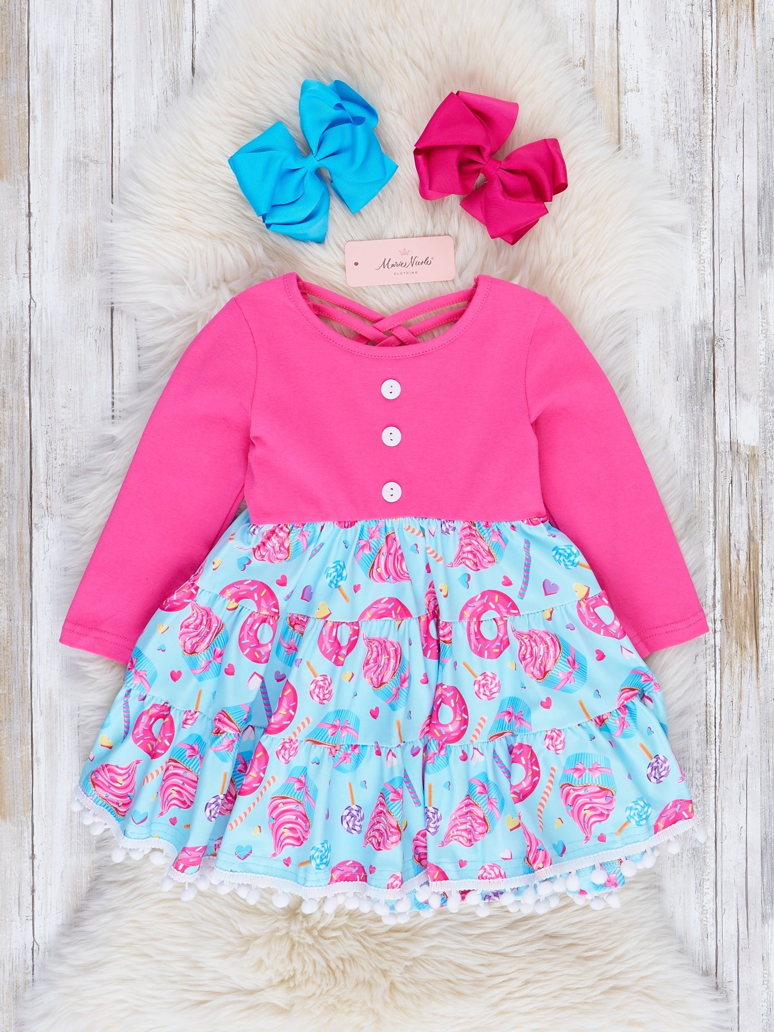 Fuchsia & Blue Donuts Dress - Marie Nicole Clothing