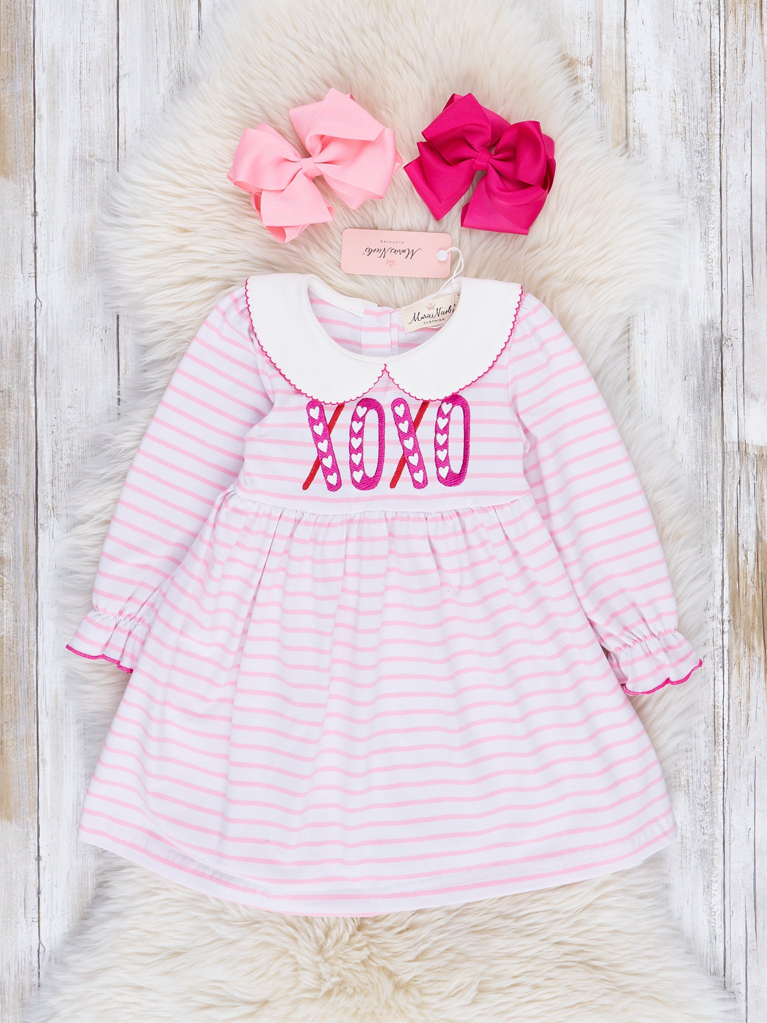Pink & White Stripe XOXO Ruffle Dress - Marie Nicole Clothing