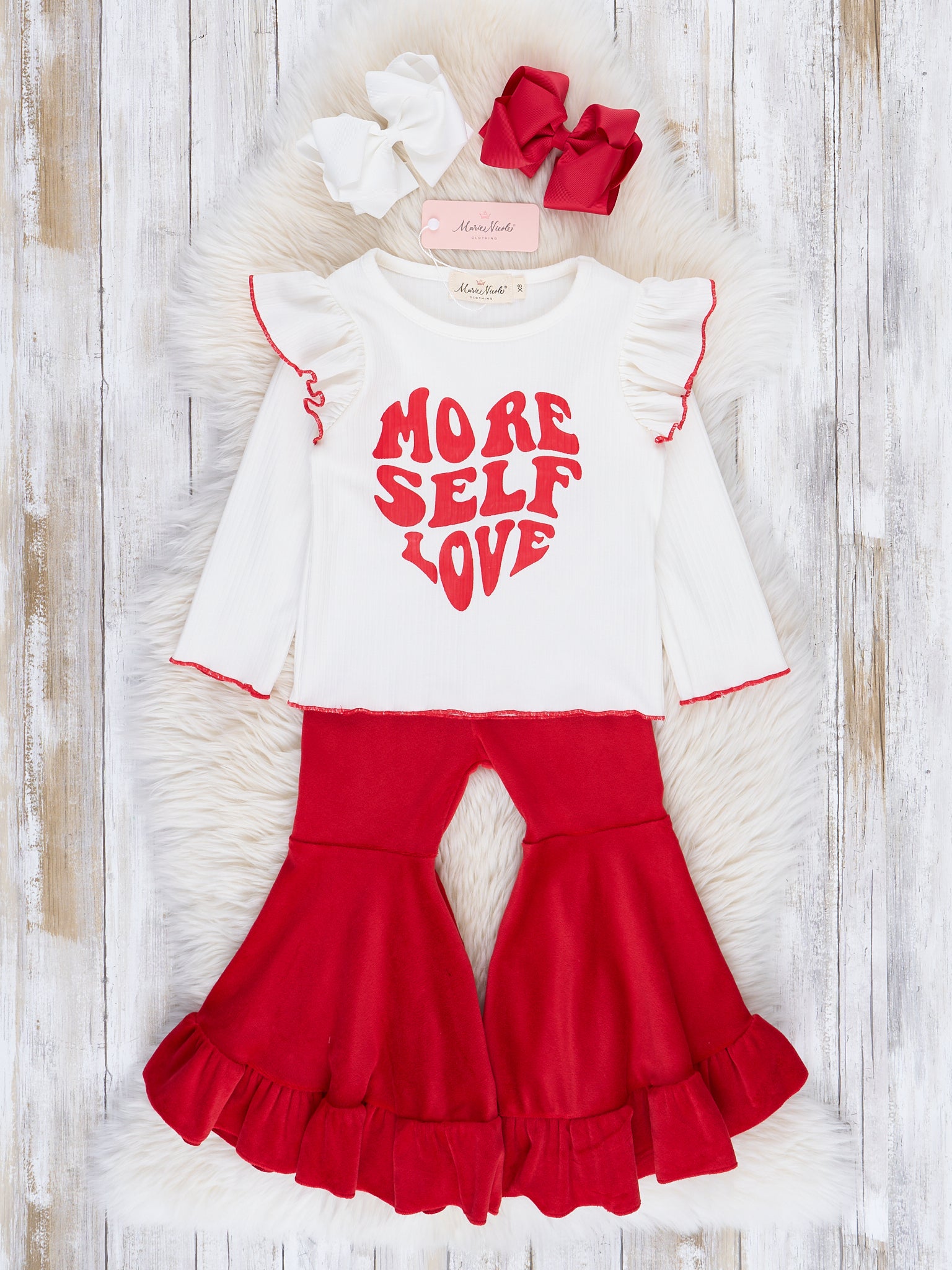Red Velvet "More Self Love" Bell Bottom Outfit - Marie Nicole Clothing