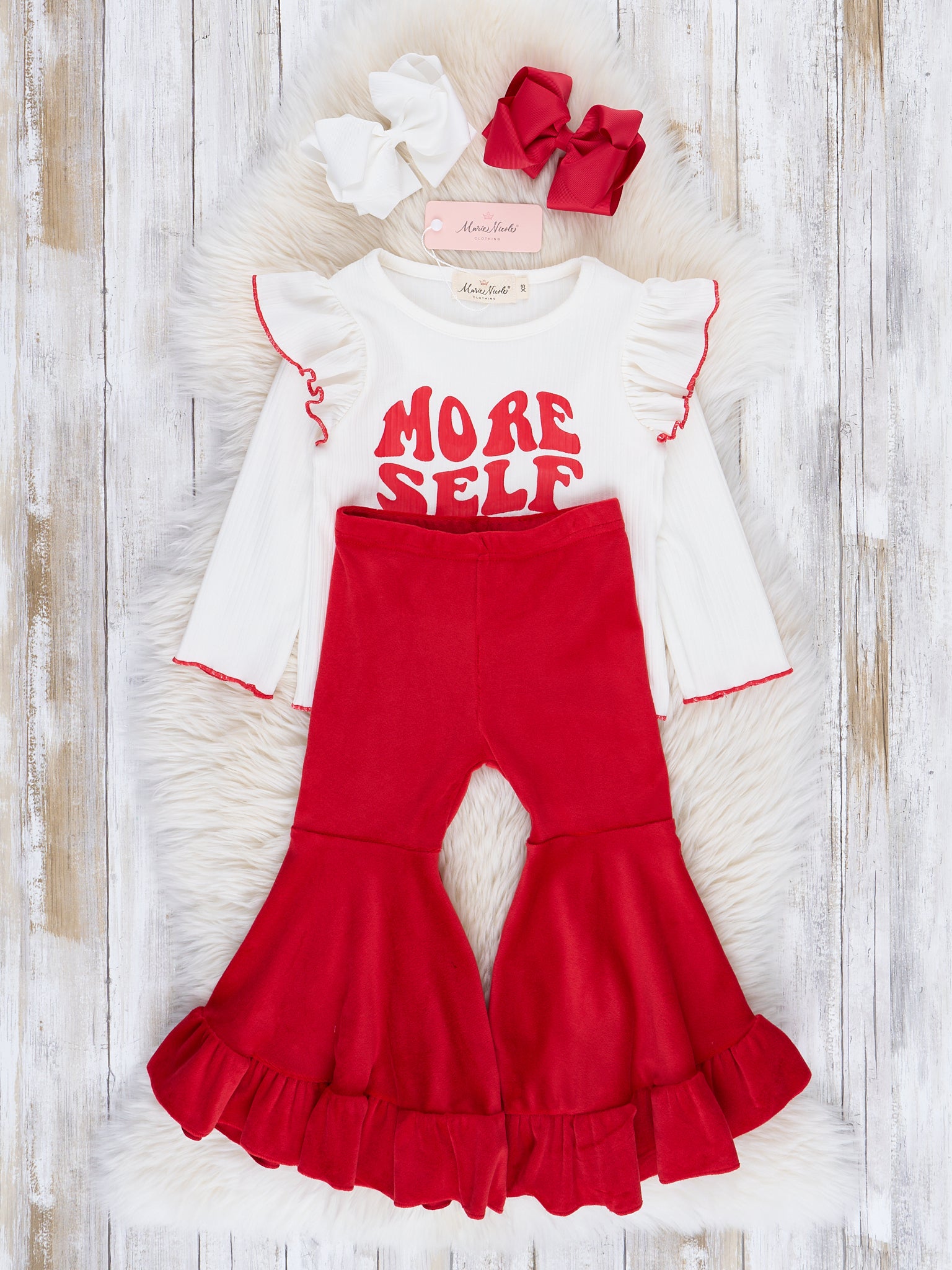 Red Velvet "More Self Love" Bell Bottom Outfit - Marie Nicole Clothing