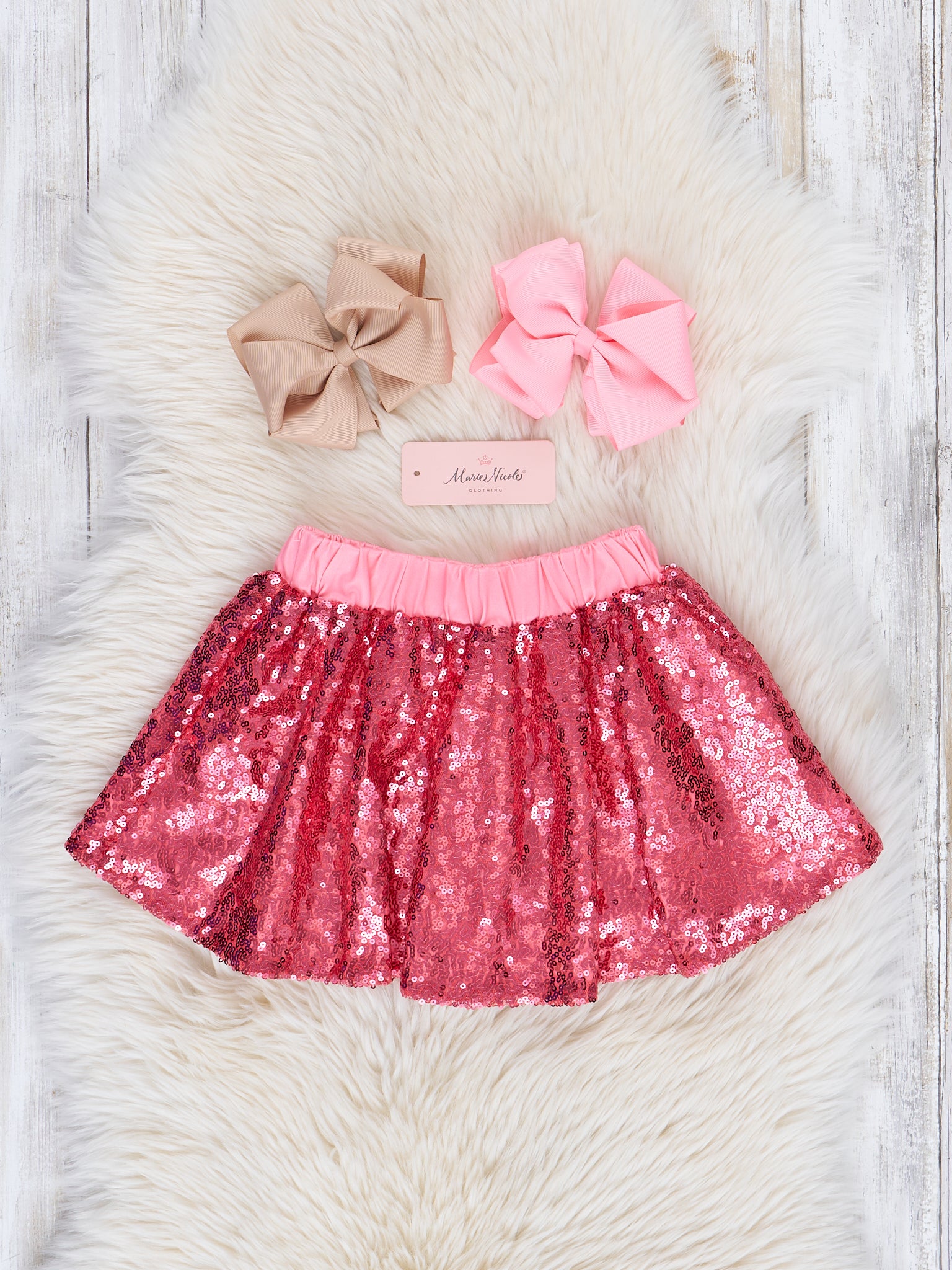 Grey & Pink Bell Sleeve Outfit w/ Sequin Skirt - Marie Nicole Clothing