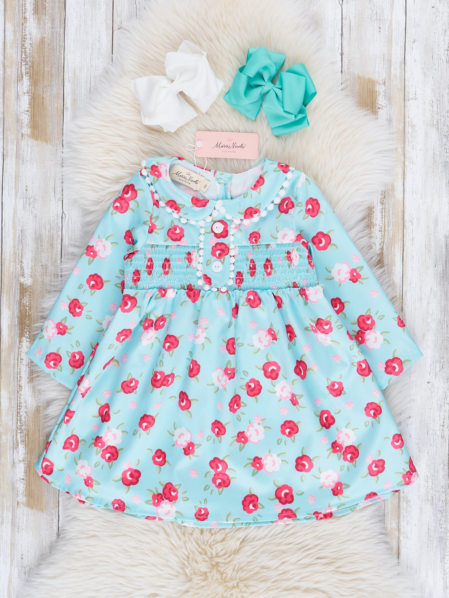 Mint Sweet Garden Smocked Dress - Marie Nicole Clothing