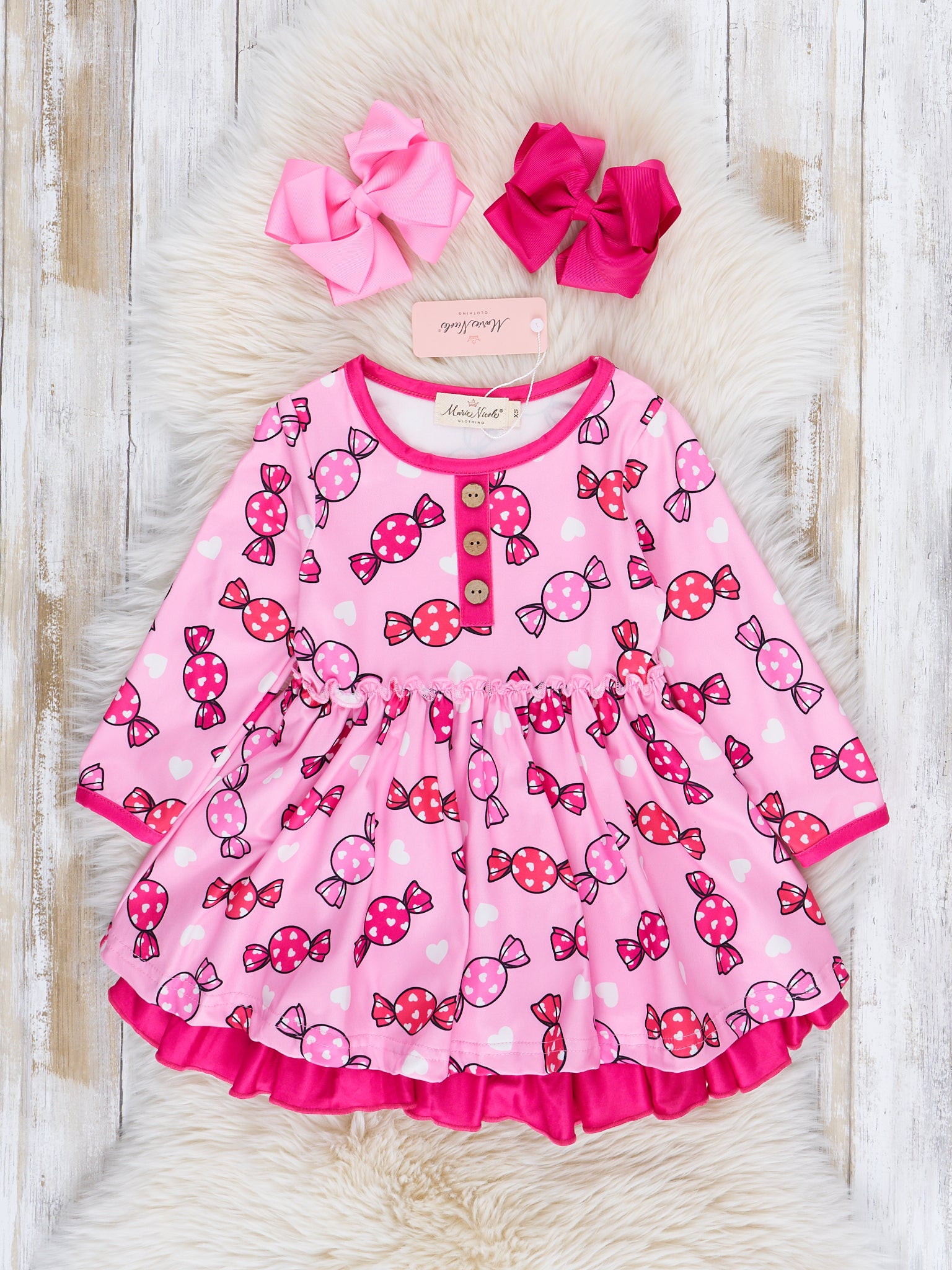 Pink Candies Sweet Valentine Tiered Ruffle Dress - Marie Nicole Clothing