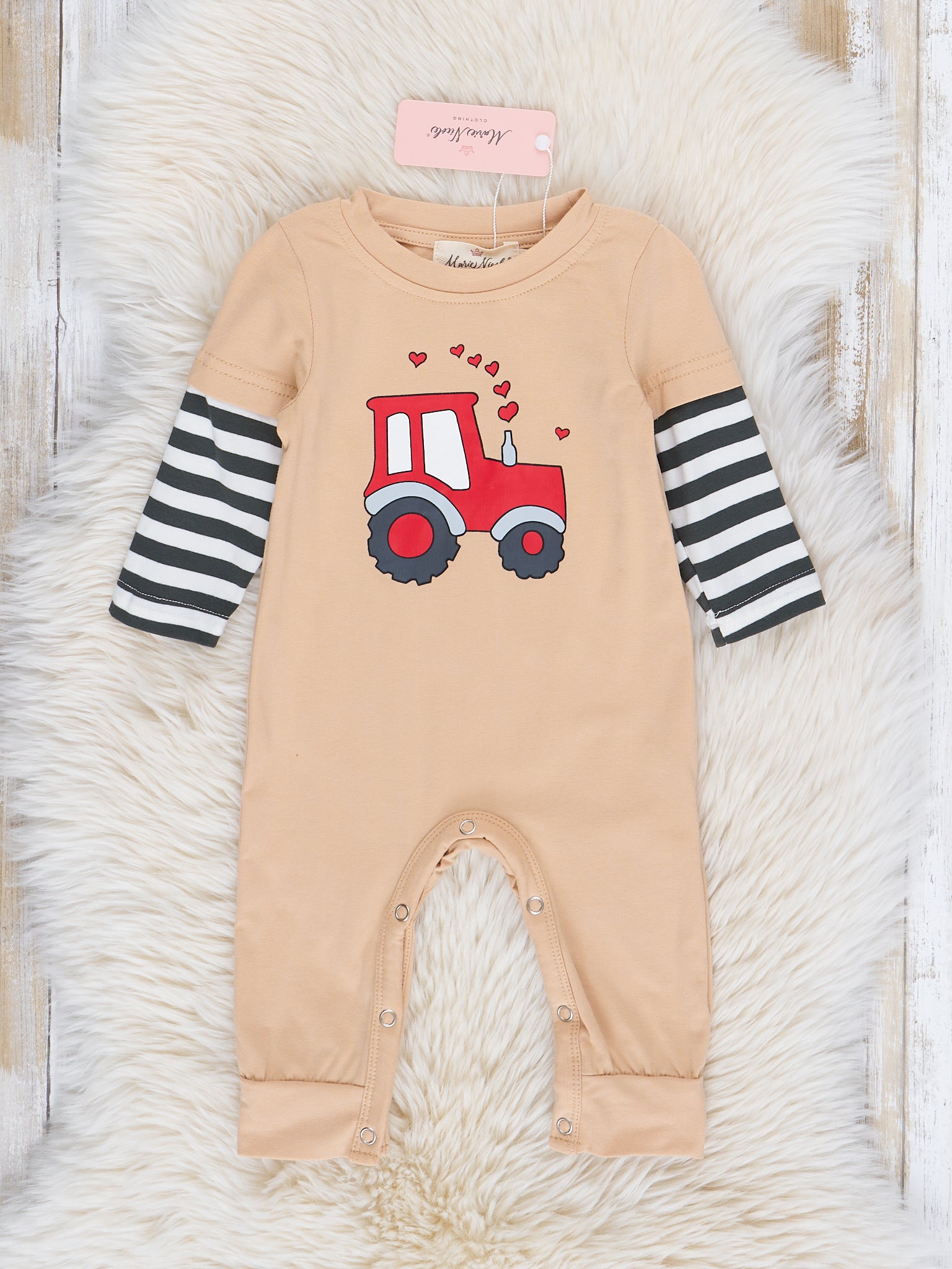 Tan Tractor Love Romper - Marie Nicole Clothing