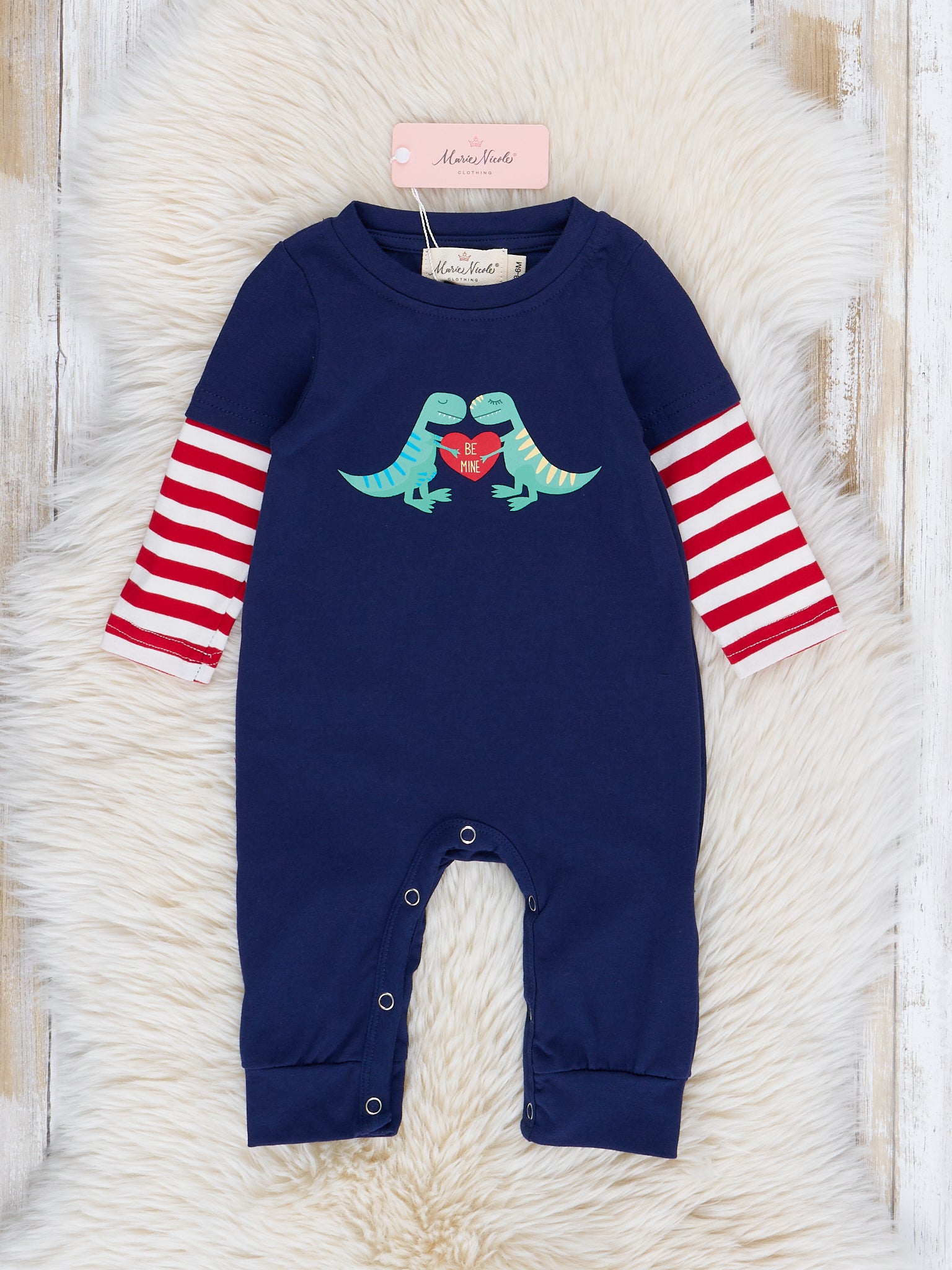 Navy Dinosaur Hearts Romper - Marie Nicole Clothing