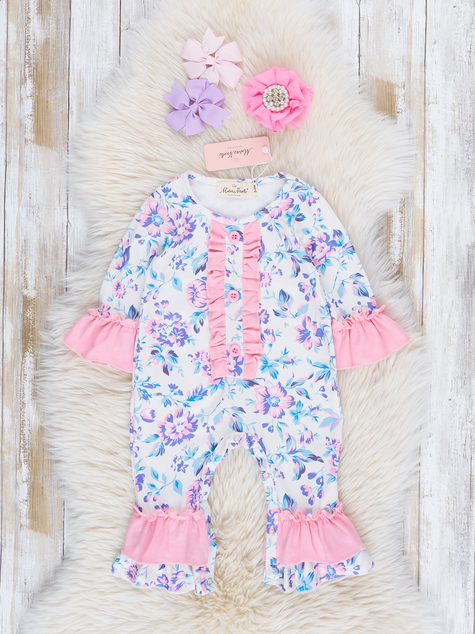 Pink & Purple Florals Ruffle Romper - Marie Nicole Clothing