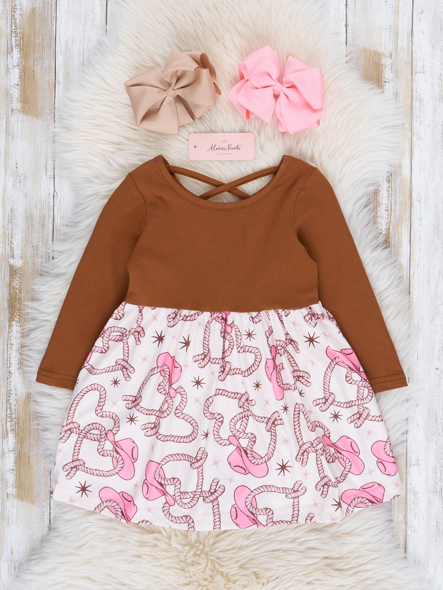 Pink & Brown Rope Hearts Dress - Marie Nicole Clothing