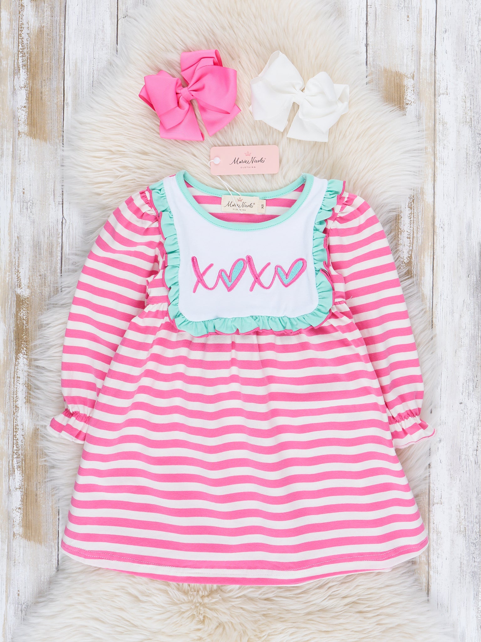 Pink & Teal XOXO Ruffle Dress - Marie Nicole Clothing
