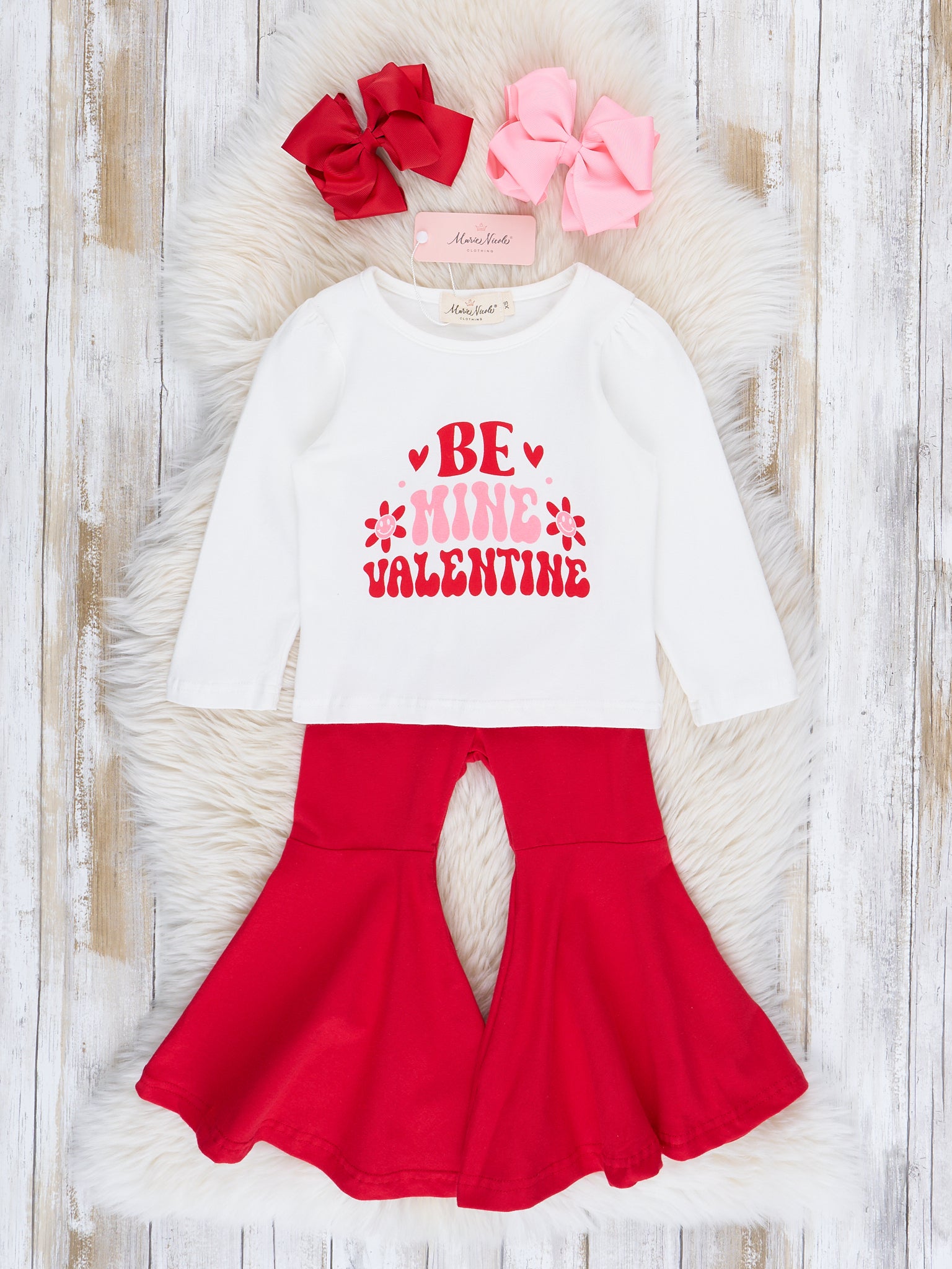 Red & White "Be Mine Valentine" Bell Bottom Outfit - Marie Nicole Clothing