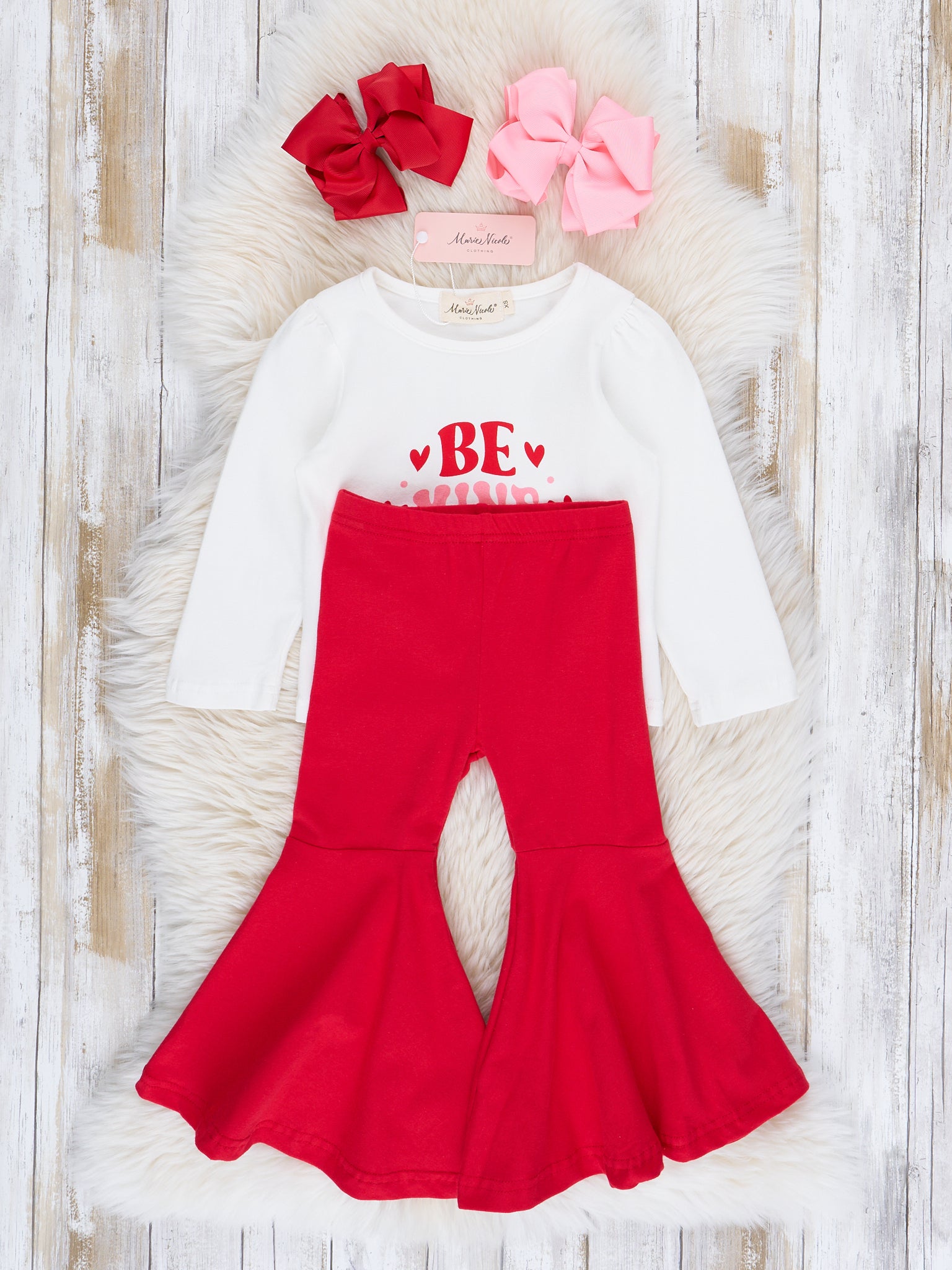 Red & White "Be Mine Valentine" Bell Bottom Outfit - Marie Nicole Clothing